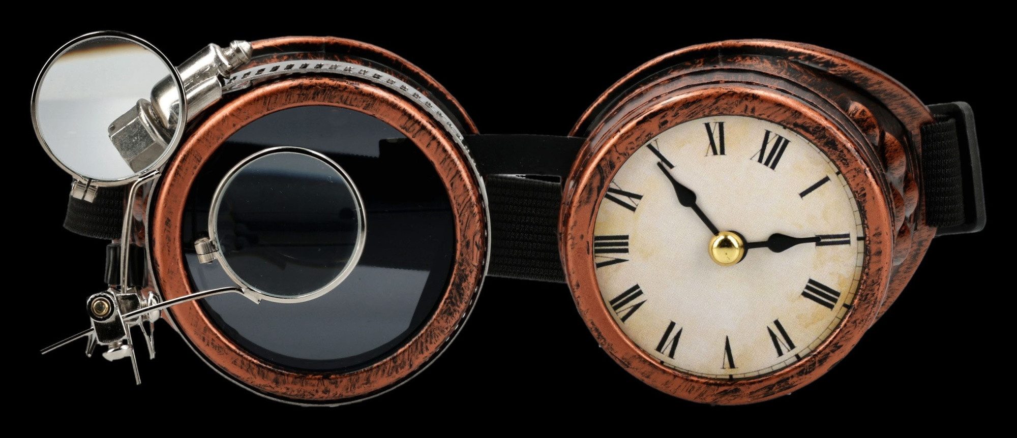 Figuren Shop GmbH Kostüm Steampunk Brille – Cosplay Maske Zubehör Goggles Verkleidung 17 cm, flexibles Gummiband