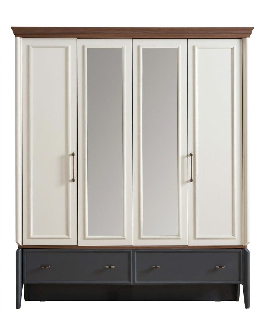 JVmoebel Kleiderschrank Beige-grauer 4-türiger Kleiderschrank mit Spiegel Holzschrank modern