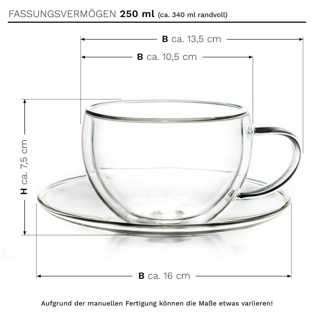 Creano Teeglas Thermo-Tasse doppelwandige Tee-Tasse mit Untersetzer 250ml, 6er Set – Bild 3 von 5