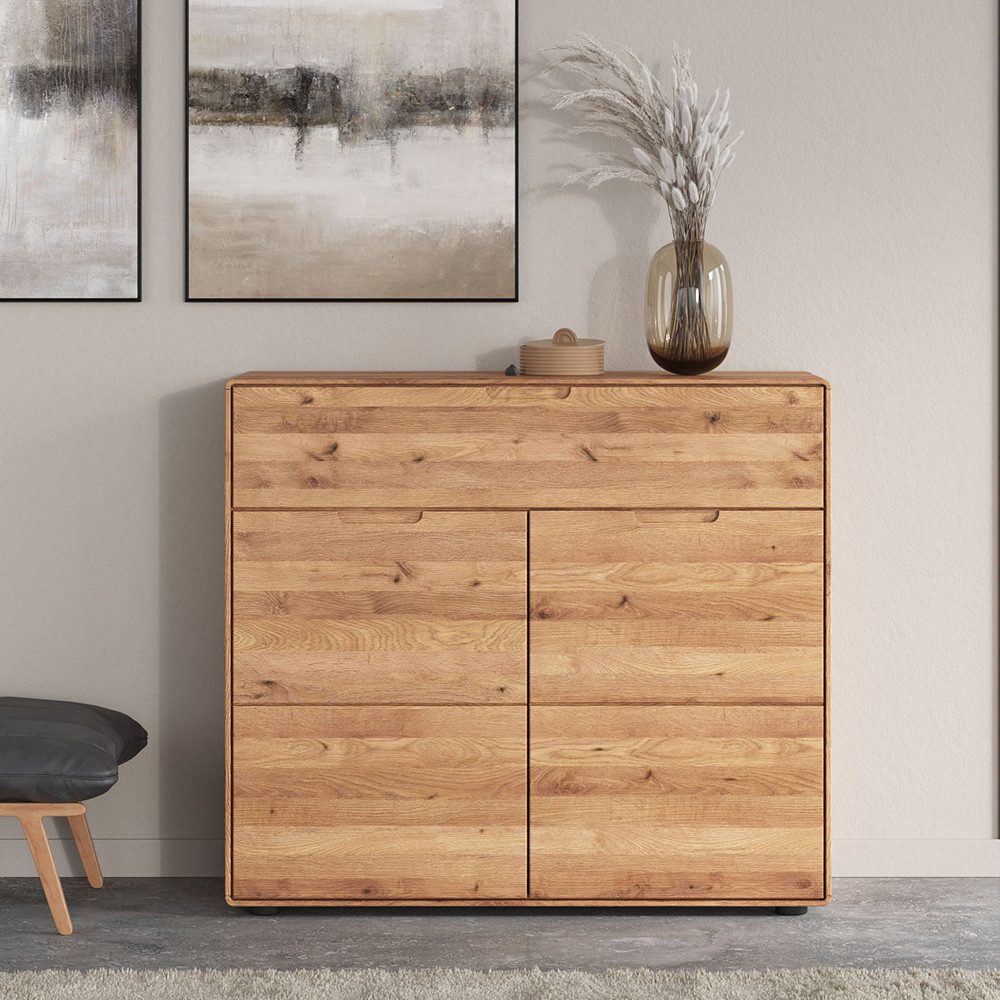 Lomadox Kommode WISLA-69, Massivholz Wildeiche geölt, 100 cm, Griffeinfräsung, Softclose