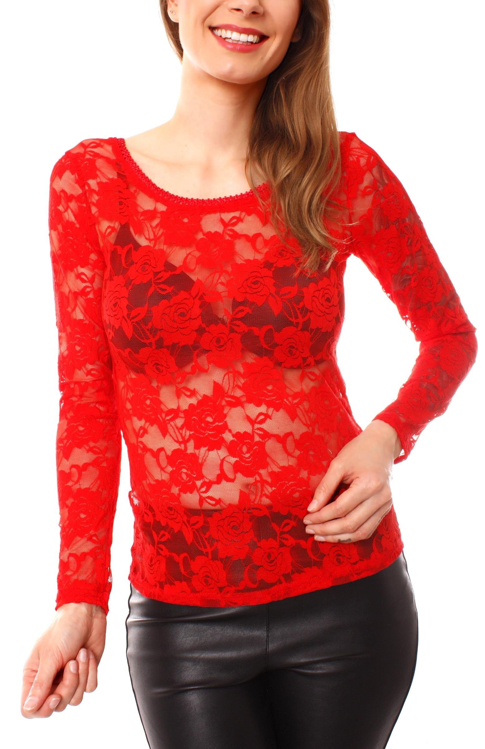 Muse Spitzentop Langarm Spitzenshirt transparent mit günstig online kaufen