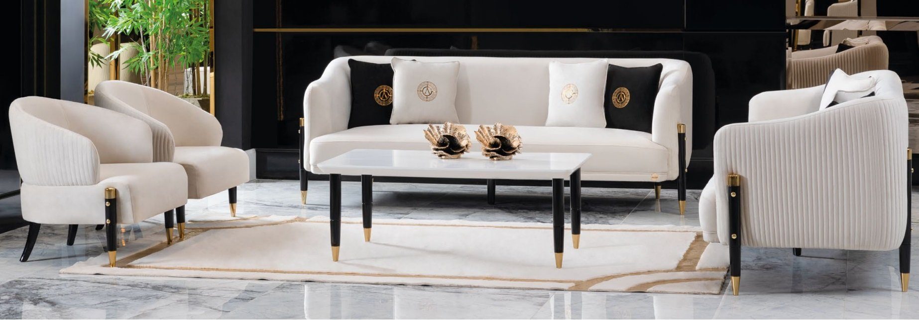 JVmoebel Sofa Weiße Sofagarnitur Design Sofas Couch Samt Polster Sitz 3+3+1+1, Made in Europe | Alle Sofas