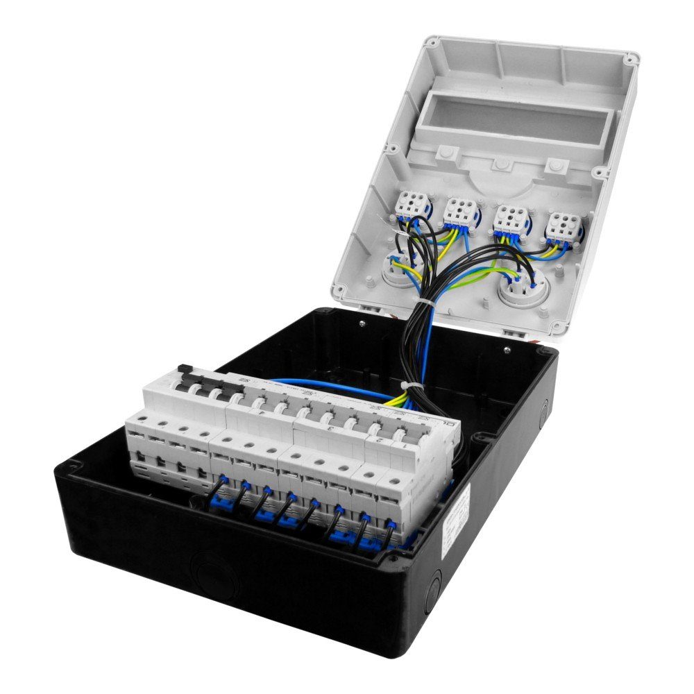 Doktorvolt Stromverteiler TD-S/FI 2x16A 4x230 mit Mennekes-Dosen Steckdosenverteiler 6-fach (2 x LSS C16 3P 10kA, 2 x LSS C16A 1P 10kA, 1x Fi-Schalter 40A 30mA 4P Typ A)