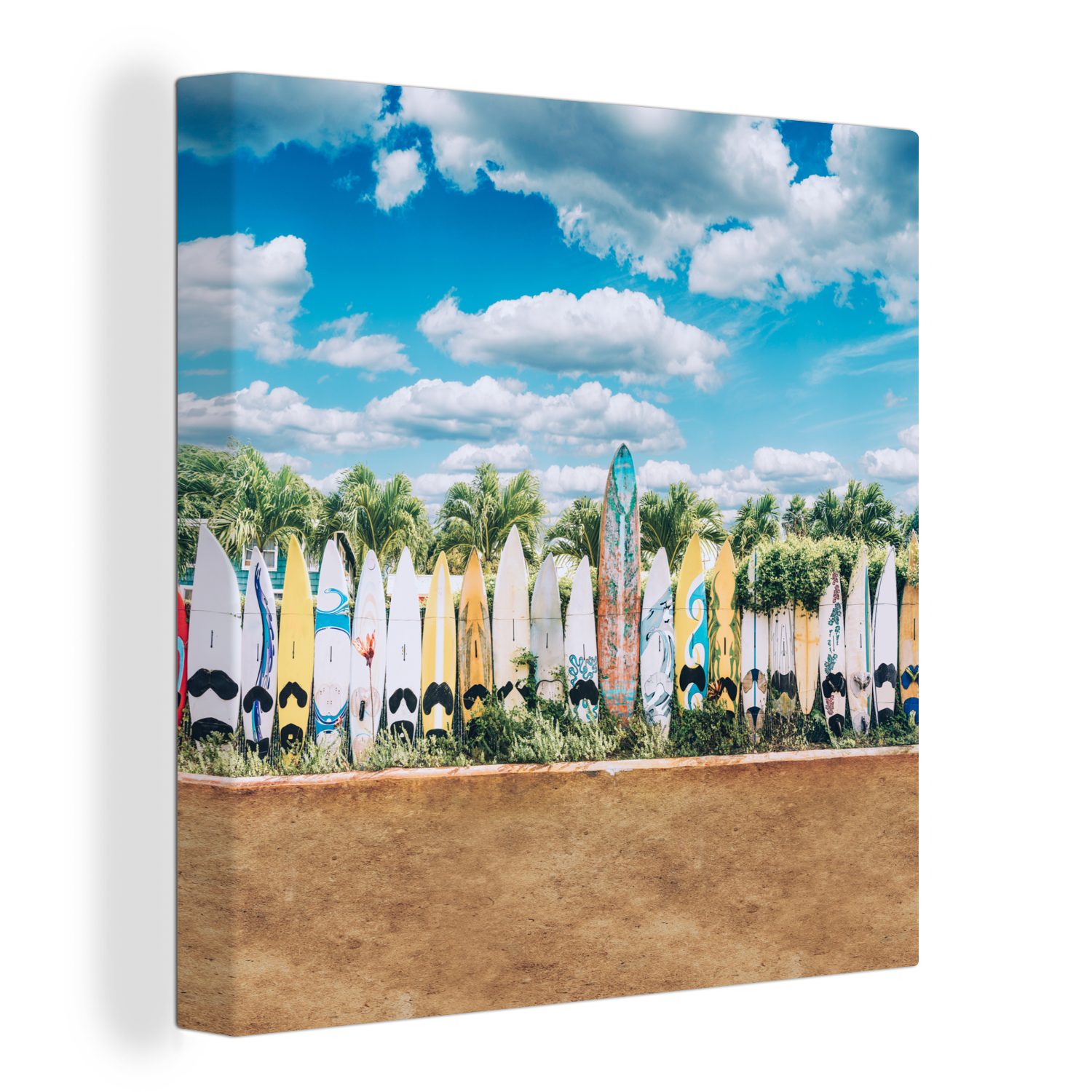 OneMillionCanvasses® Leinwandbild Surfbretter in einer Reihe, (1 St), Leinwand Bilder für Wohnzimmer Schlafzimmer
