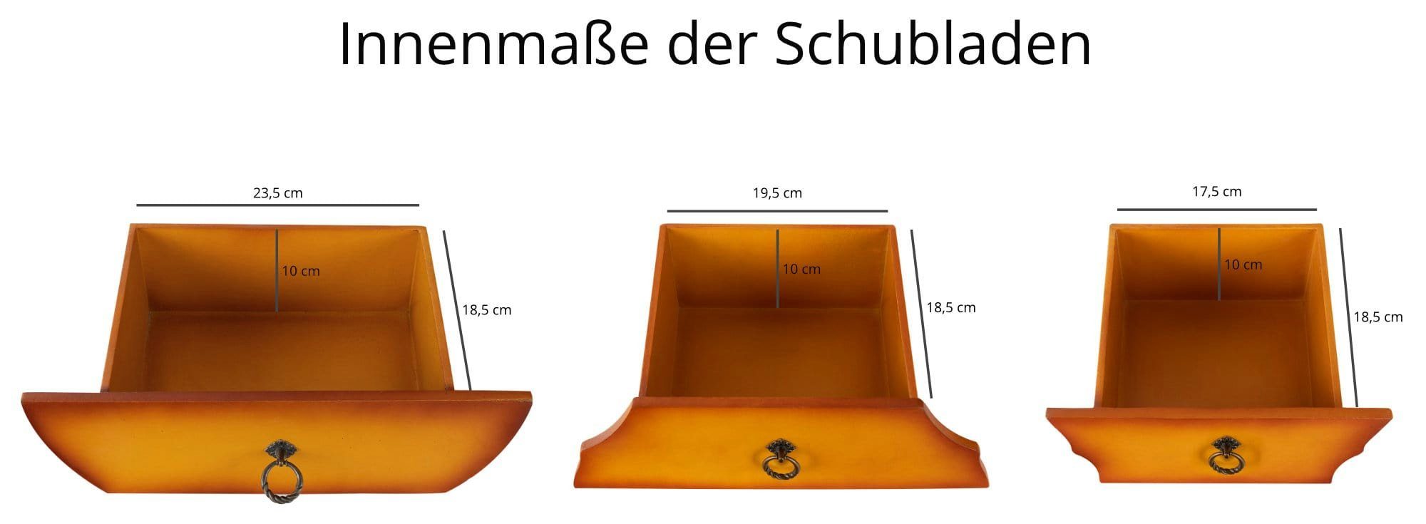 mit im Sunburst Nachtkommode), 3 Schrankkommode Stradivino Stagecaptain Schubladenkommode (Rustikale Kommode Design Schubkästen SK-1013 Cello