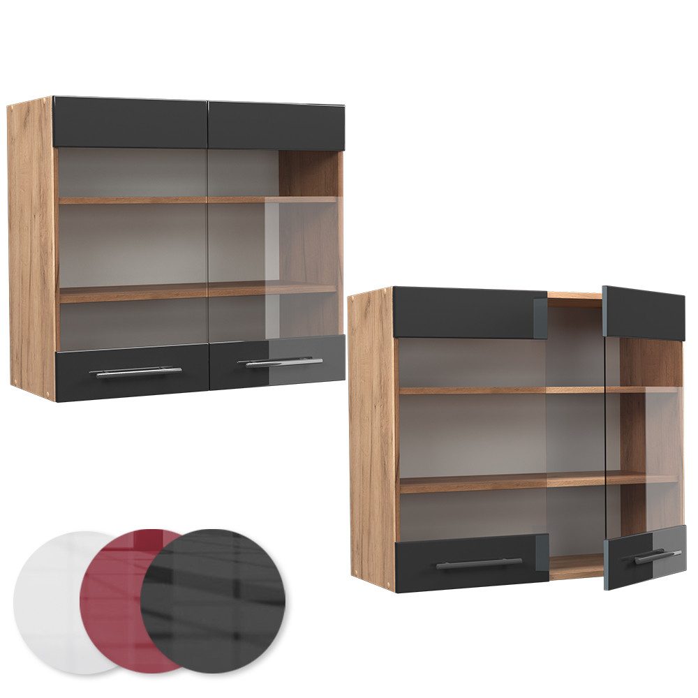 Vicco Glashängeschrank Fame-Line, Anthrazit Hochglanz/Goldkraft Eiche, 80 cm (1-St) – Bild 5 von 5