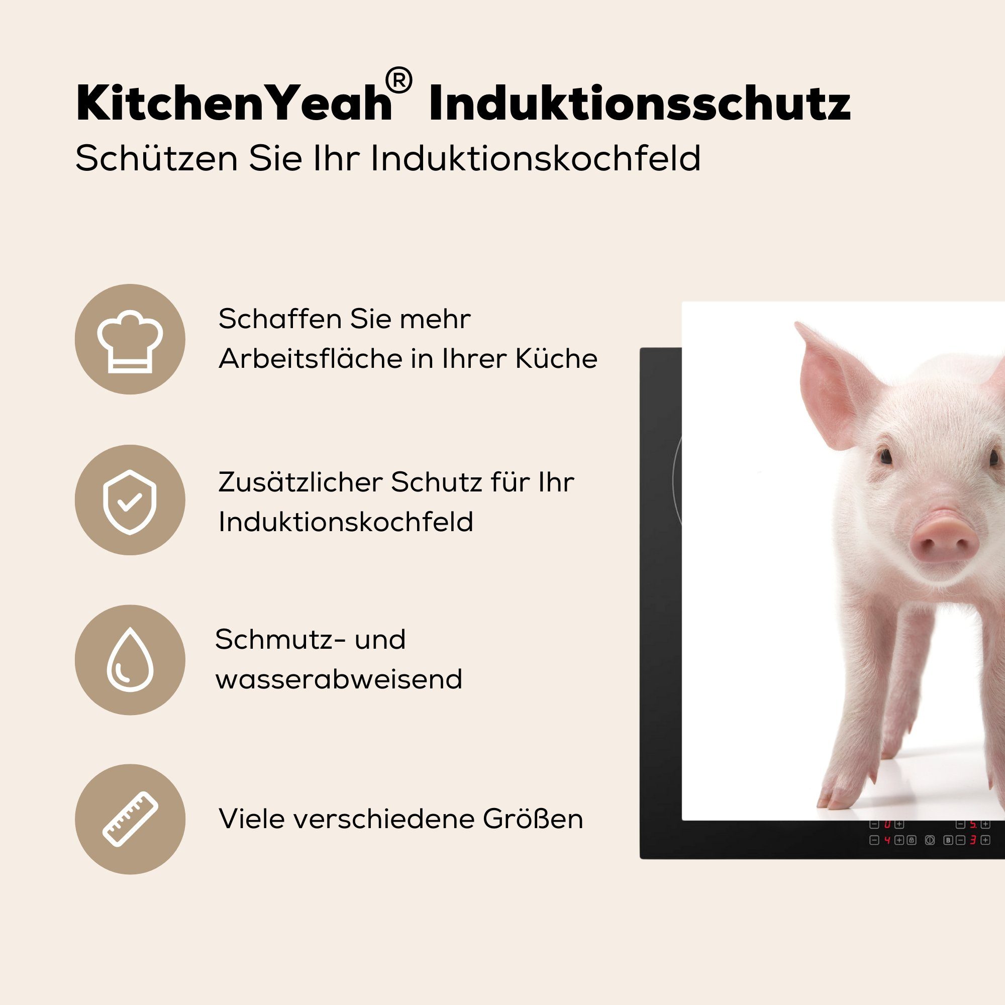 MuchoWow Herdblende-/Abdeckplatte Schwein - 78x78 für cm, küche Tiere Arbeitsplatte - Ceranfeldabdeckung, Vinyl, tlg), (1 Weiß