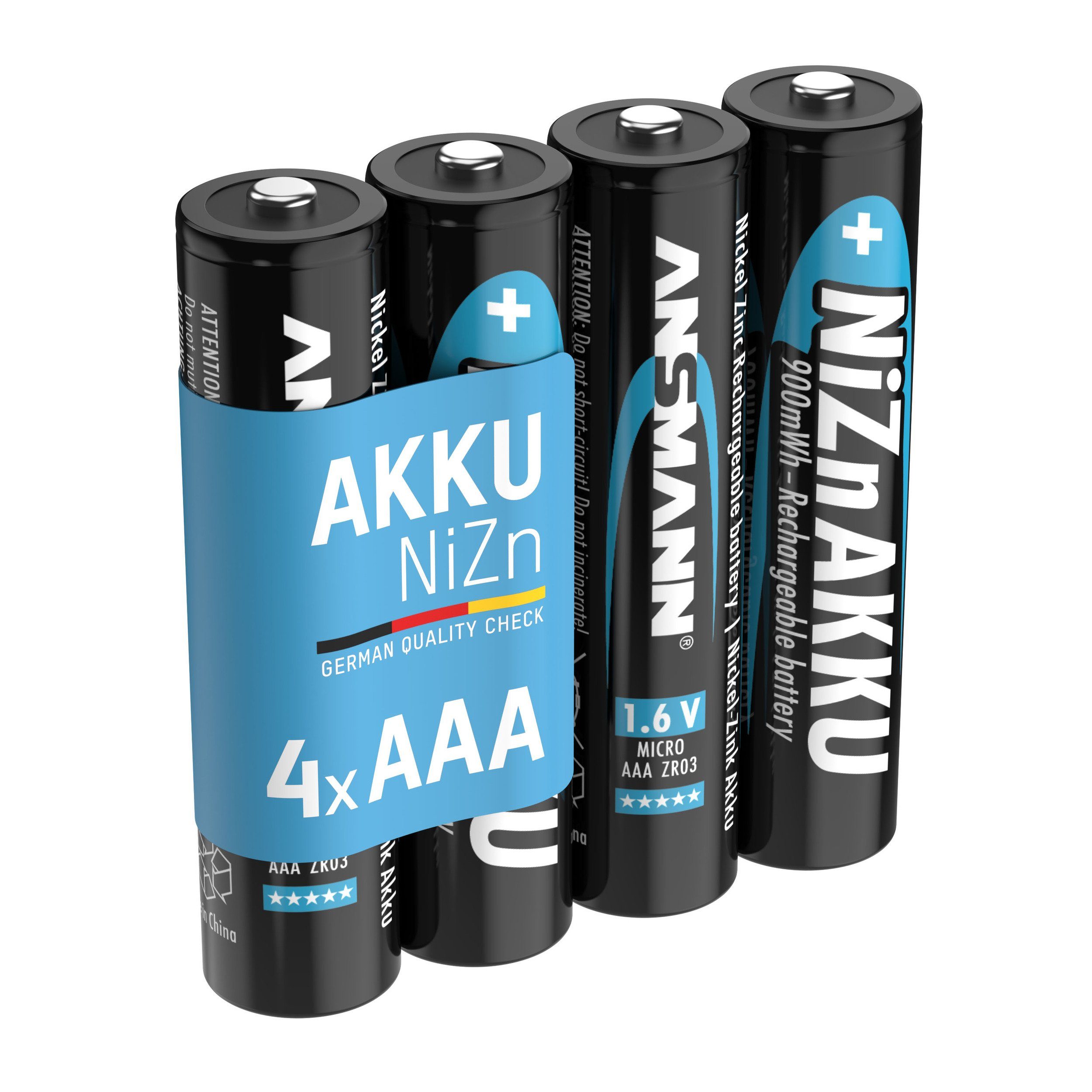 Micro NiZn Akku AAA 1,6V 550mWh, wiederaufladbare Batterien - 4 Stück Akku