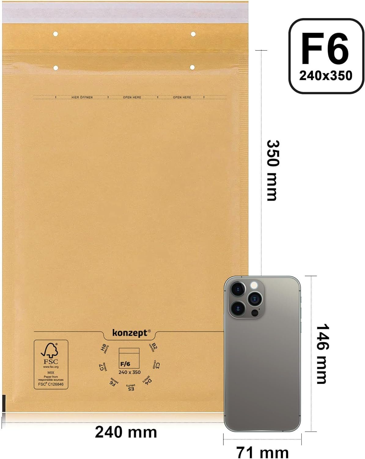 Thumbnail - KONZEPT Versandtasche Luftpolsterumschläge, Gepolsterte Briefumschläge, Luftpolstertaschen für Brief, Unterlagen CD, Fot...