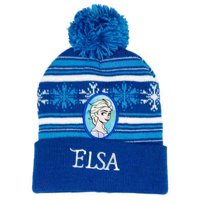 Disney Frozen Bommelmütze Die Eiskönigin Elsa - Kinder Mütze Gr. 52 oder 54, in Blau