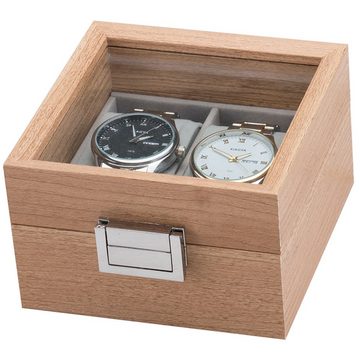 Schmuckkasten Holz Uhrenkoffer für 2 Uhren Aufbewahrung für Armbanduhren Uhrenbox Uhrenlade Uhrenkasten Uhrenaufbewahrung, Deckel aus Echtglas