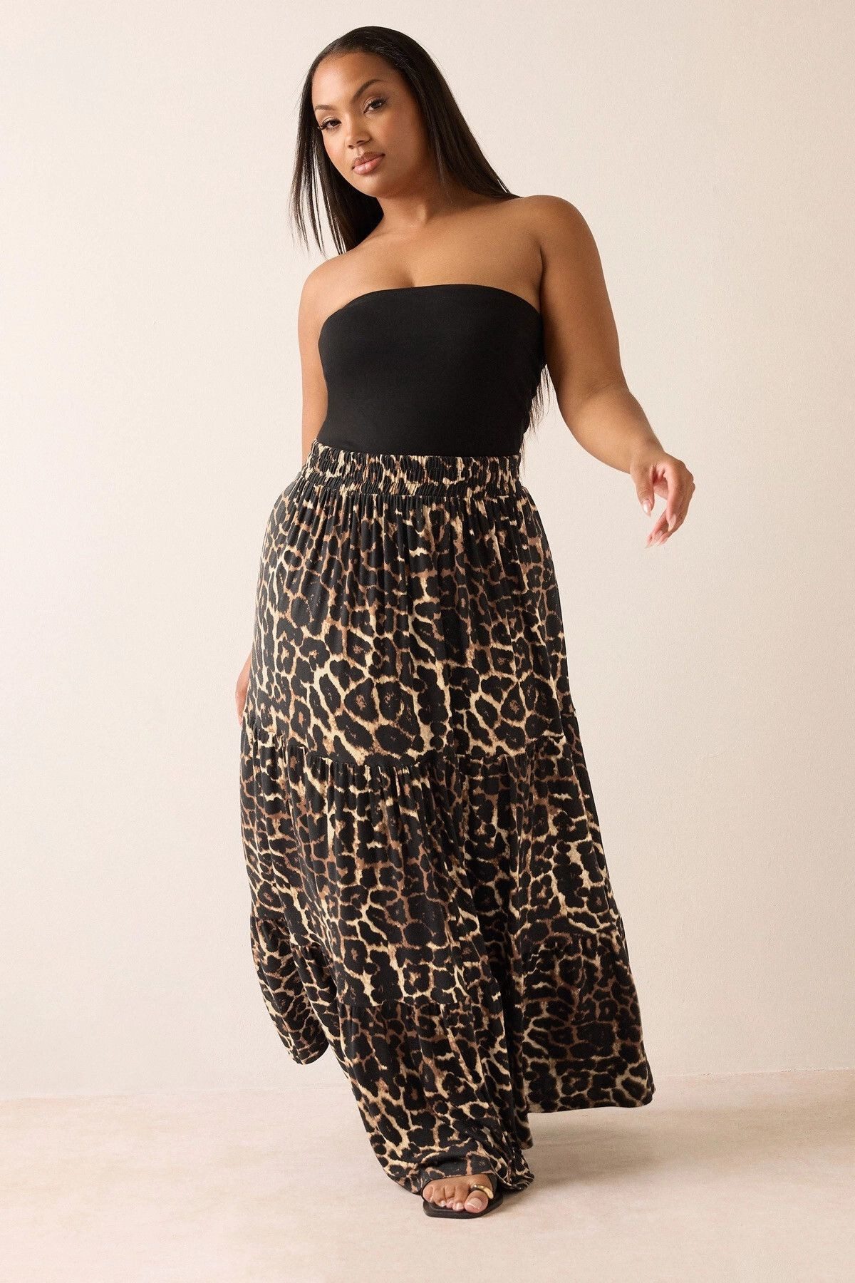 Stil Diva Midirock Rock aus Crêpe-Stoff in Übergröße mit Leopardenmuster un günstig online kaufen