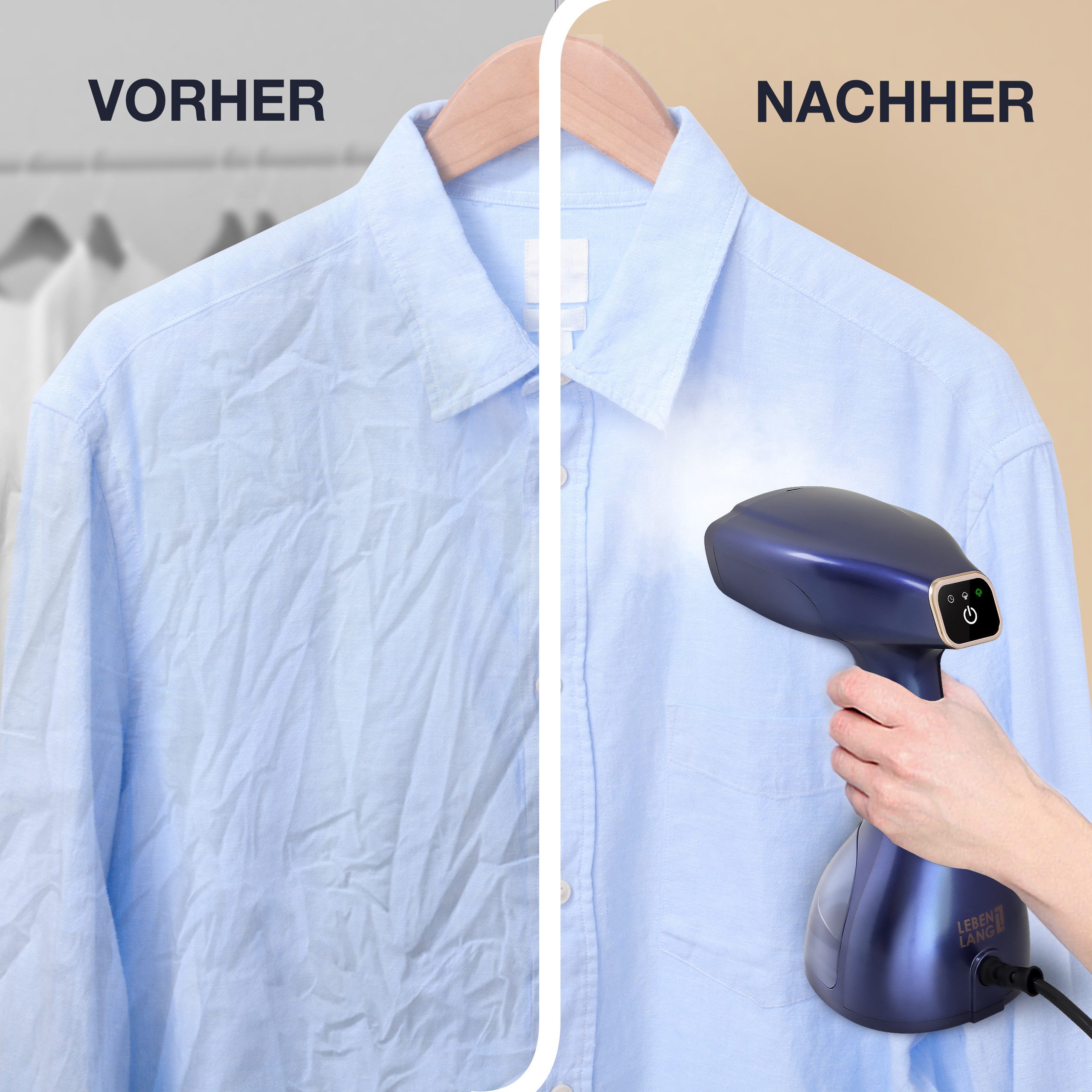 Lebenlang Dampfbügeleisen Steamer Dampfglätter für Kleidung Hand Dampfbürste, 1500,00 W, Inkl. Bügelhandschuh, <30 Sekunden Aufheizen, 300ml Tank