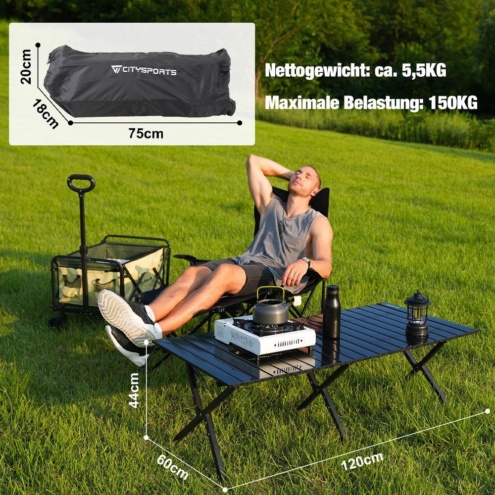CITYSPORTS Campingtisch Campingtisch Klappbar, Klapptisch Ultra Leichte, Falttisch Tragbar, Faltbar Camping Table Outdoortisch Groß, 120x60x44cm – Bild 5 von 5