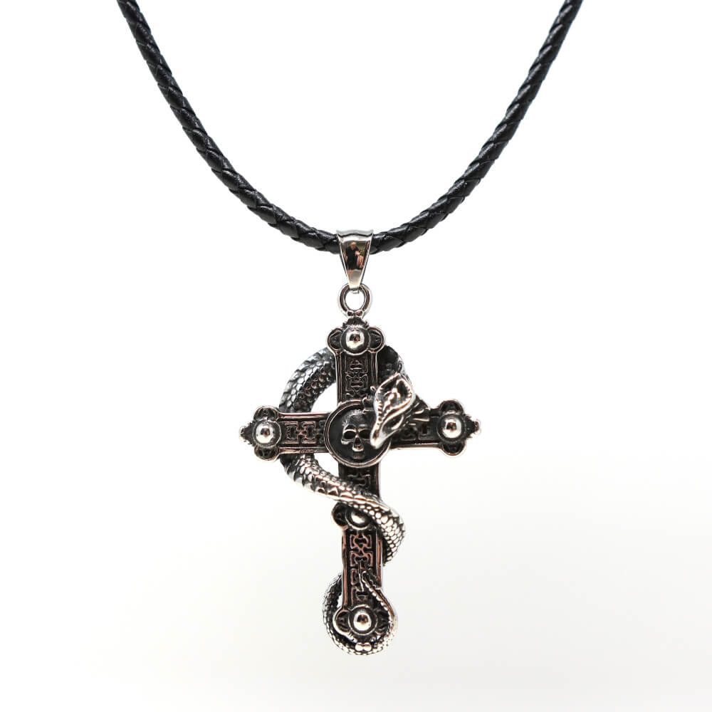 Kette mit Anhänger Lederkette Edelstahlkette 316L DRACHENKREUZ