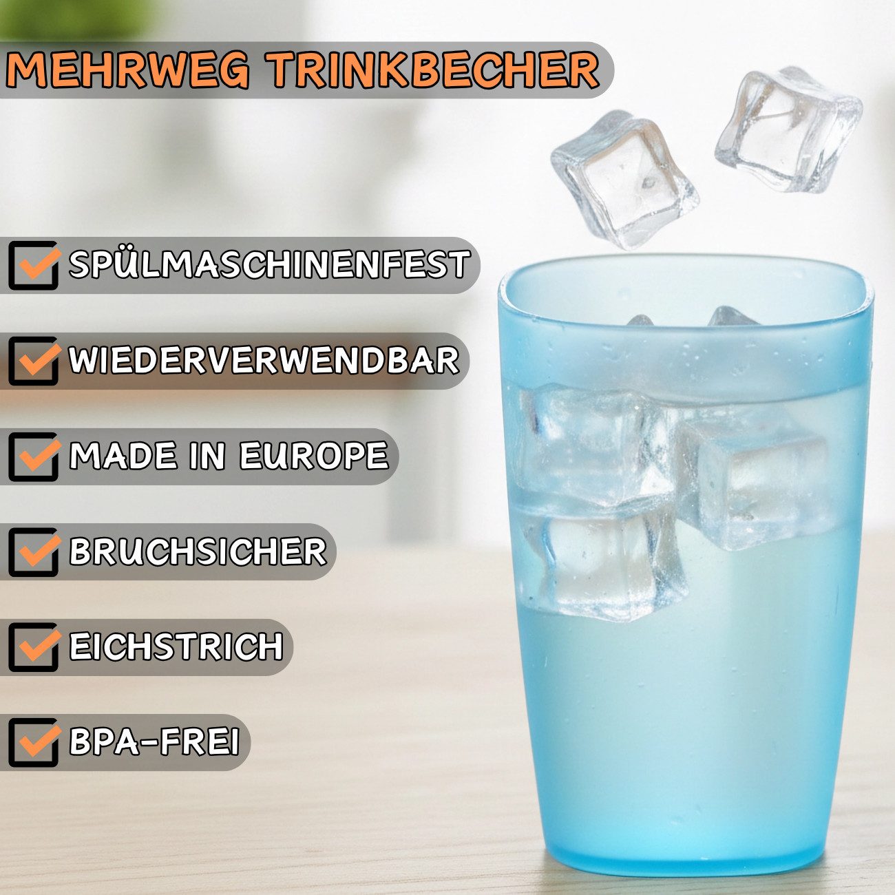 Engelland Becher Plastikbecher, Trinkbecher, 250 ml, 25-tlg., Kunststoff, BPA-frei, bruchfest, Frostoptik, stapelbar, wiederverwendbar, Mehrweg