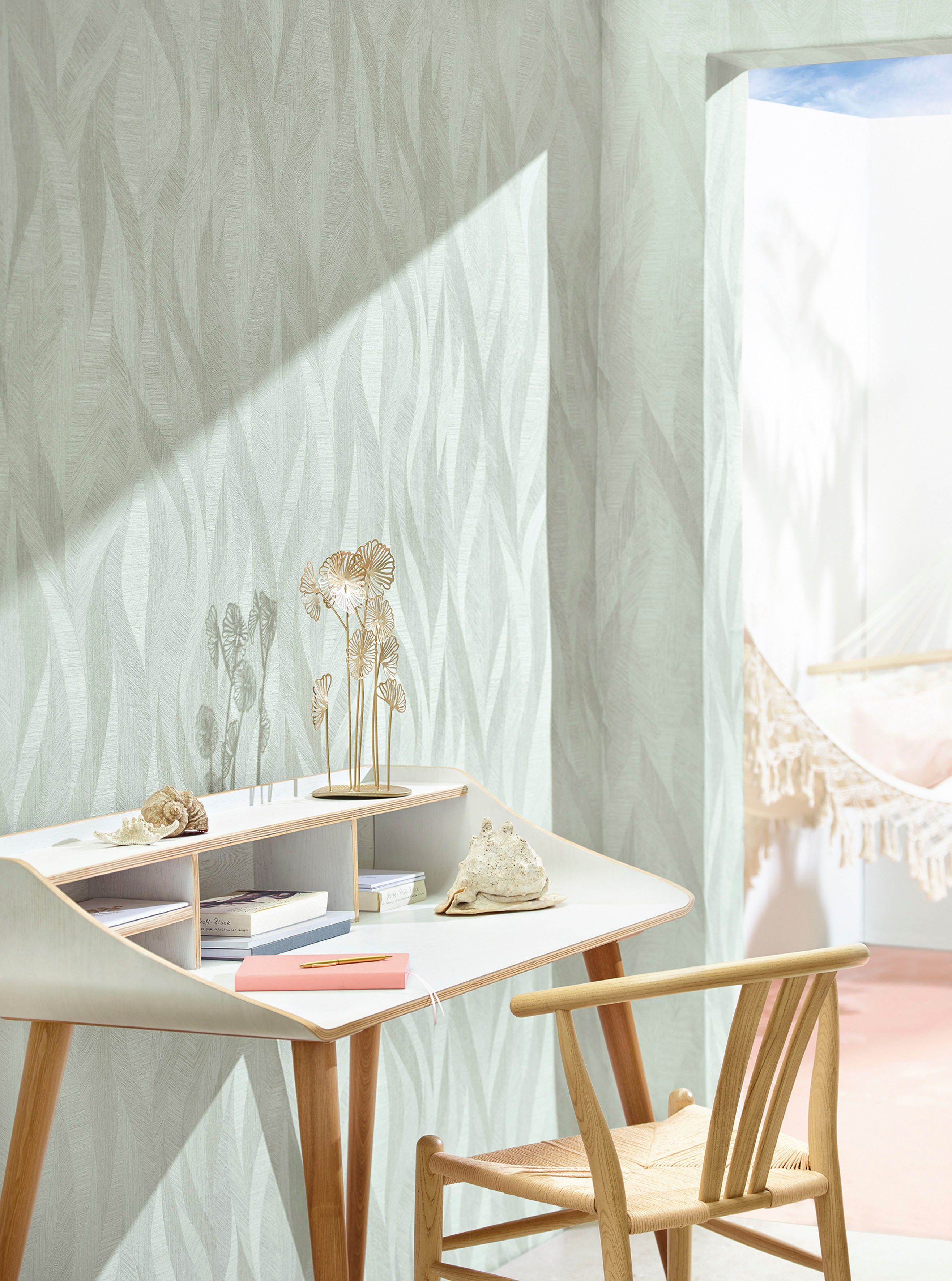 Küche Wave, geprägt, Wellenmuster für Schlafzimmer matt, Vliestapete Wohnzimmer grün moderne Vliestapete Marburg