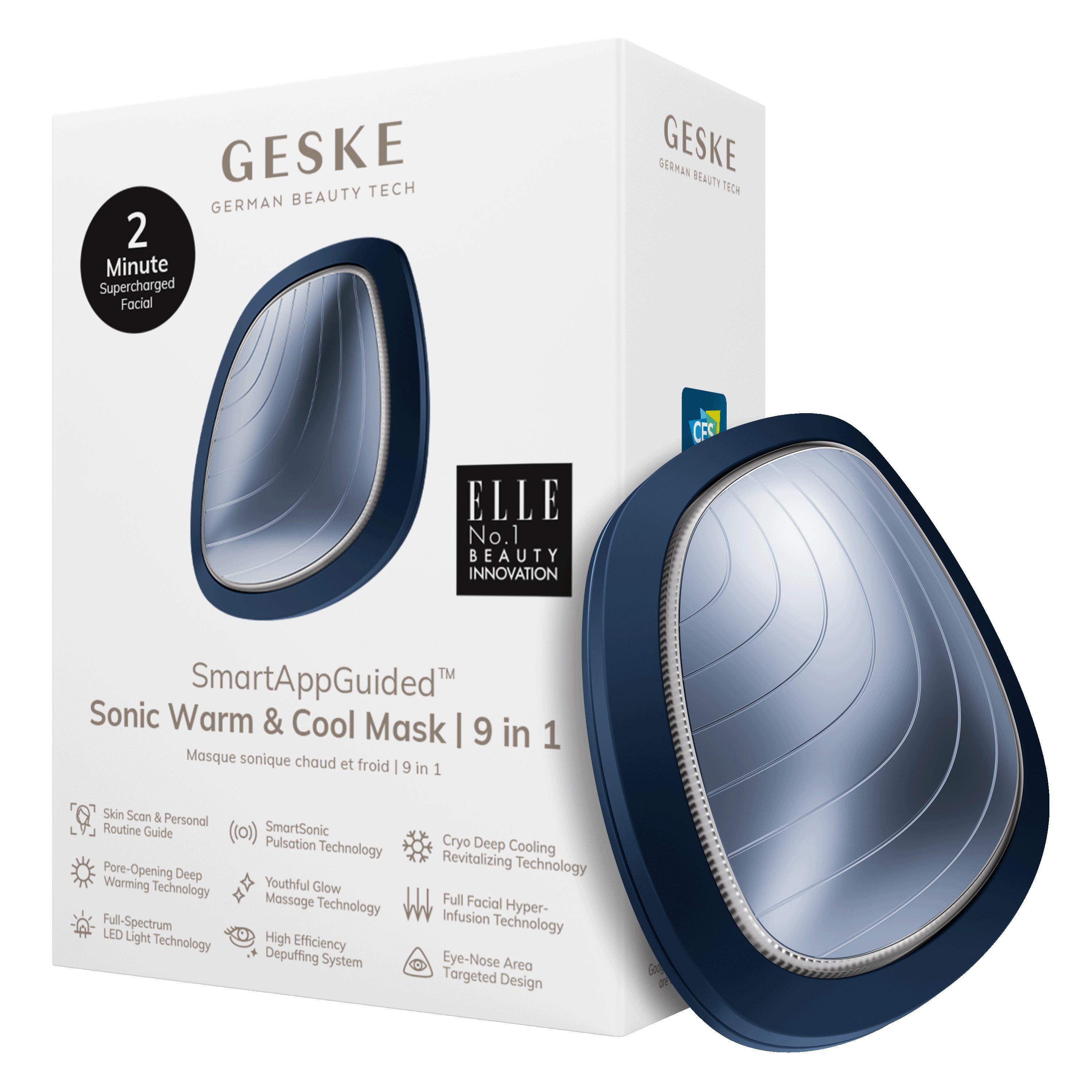 GESKE German Beauty Tech Enhancer SmartAppGuided™ Sonic Warm & Cool Mask 9 in 1, Packung (Gerät & USB-Ladekabel), 2-tlg., Gerät inkl. kostenloser APP (SmartAppGuided Device), Mit der GESKE App erhältst Du deine personalisierte Hautpflegeroutine. Midnight