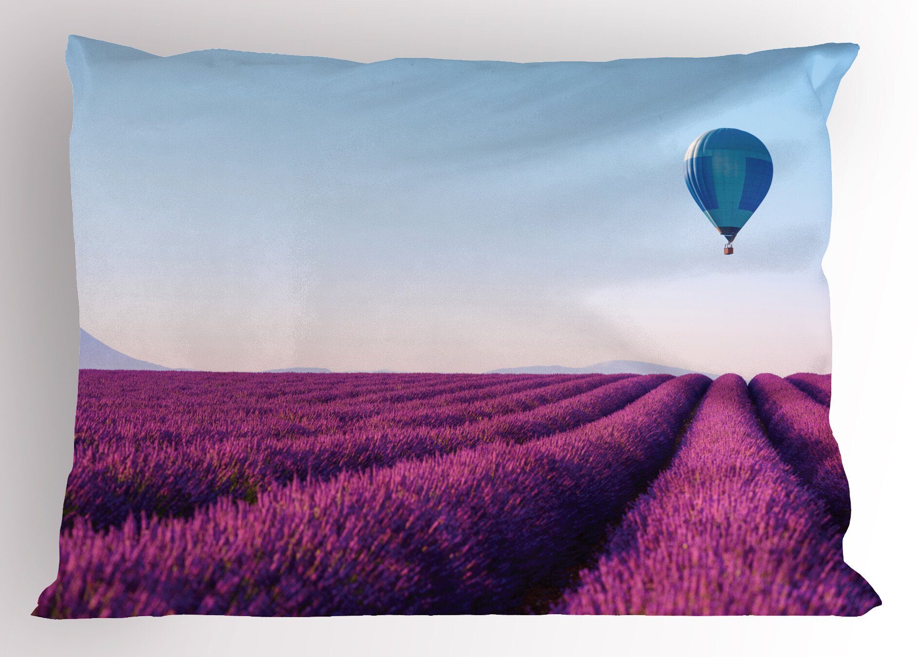 Kissenbezüge Gedruckter (1 Stück), Lavendel-Feld-Ballon King Size Abakuhaus Dekorativer Kissenbezug, Standard Landschaft