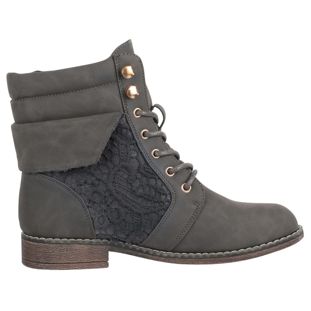Elara Damen Schnürstiefeletten mit Spitze, Reißverschluss und Zierdetails Schnürstiefelette