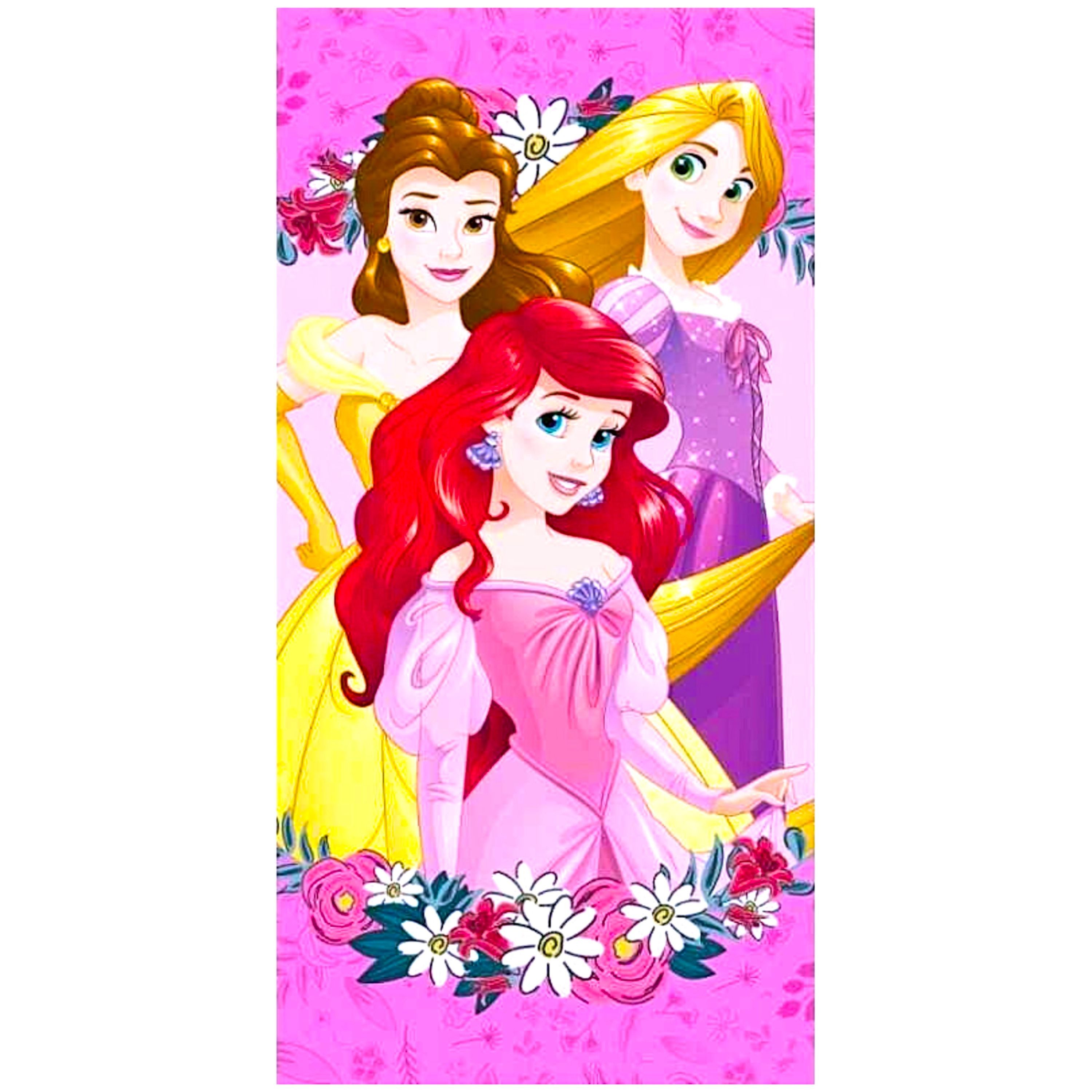 Disney Princess Badetuch Arielle, Belle & Rapunzel, Baumwolle, Mädchen Strandtuch 70 x 140 cm