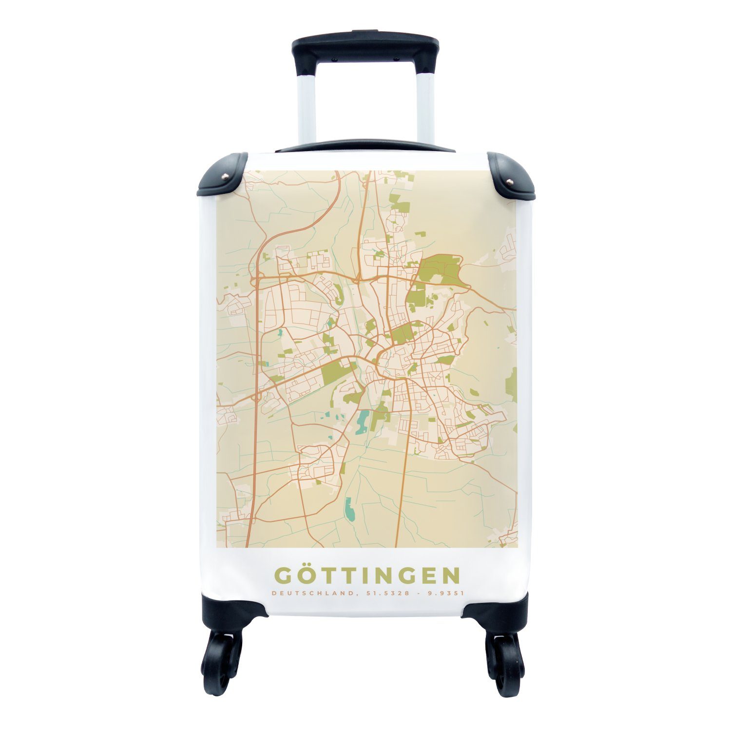 - mit rollen, MuchoWow Vintage Göttingen Trolley, - Stadtplan 4 Stadtplan, Handgepäck Ferien, Reisekoffer Handgepäckkoffer - für Rollen, Reisetasche