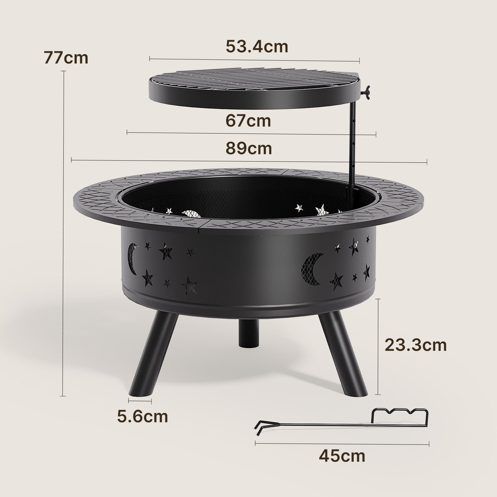Bealife fire bowl for the garden, Ø89cm fire basket, outdoor fire pit, 89D x 89W x 77H cm