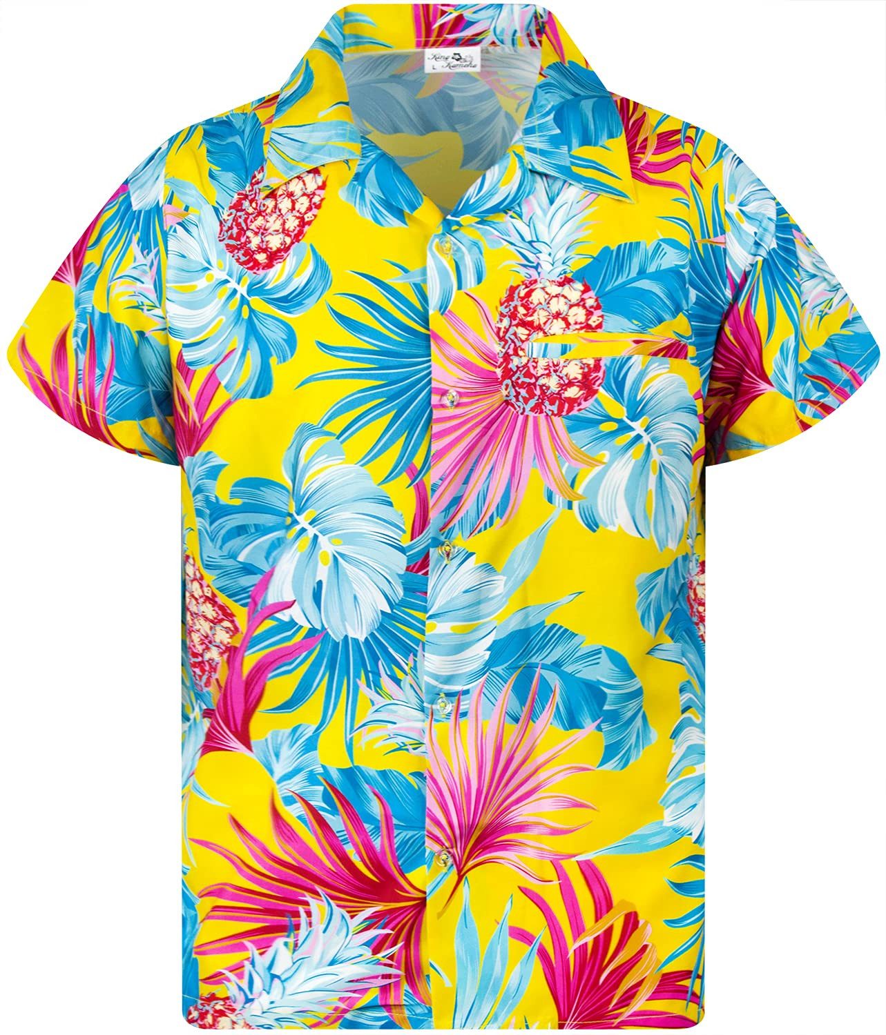 King Kameha Hawaiihemd Pineapple Leaves Kids Funky Hawaii-Hemd Kinder Kurzarm Front-Tasche
