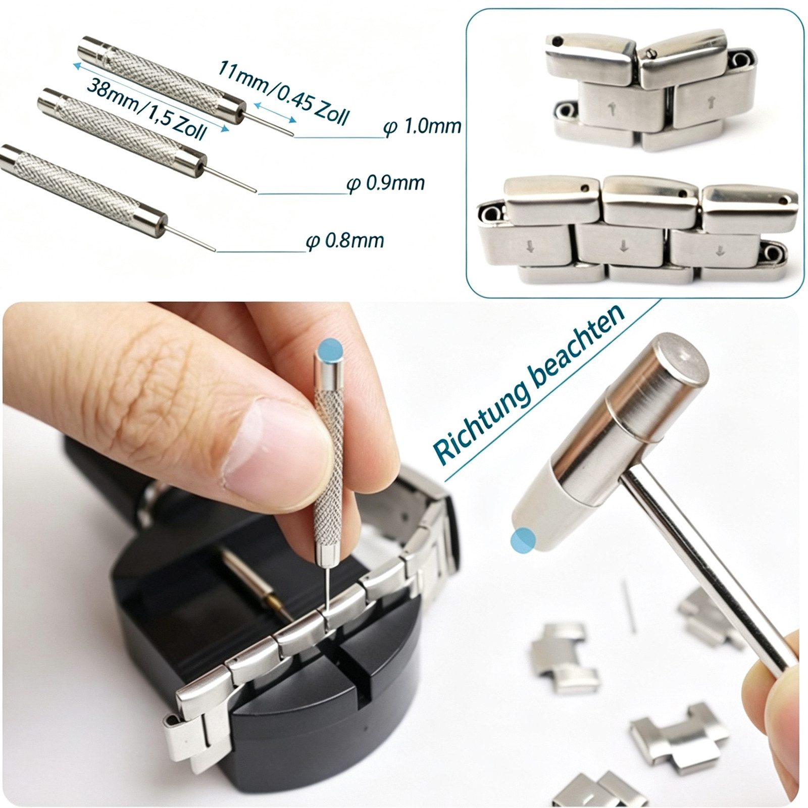 BOOD Reparatur-Set 52-teiliges Uhrenwerkzeug-Set zur Armbandkürzung, Packung, 52-St., Keine Montage erforderlich, Uhrenwerkzeug‑Set, für Metalluhrenbänder, mit  – Bild 5 von 5