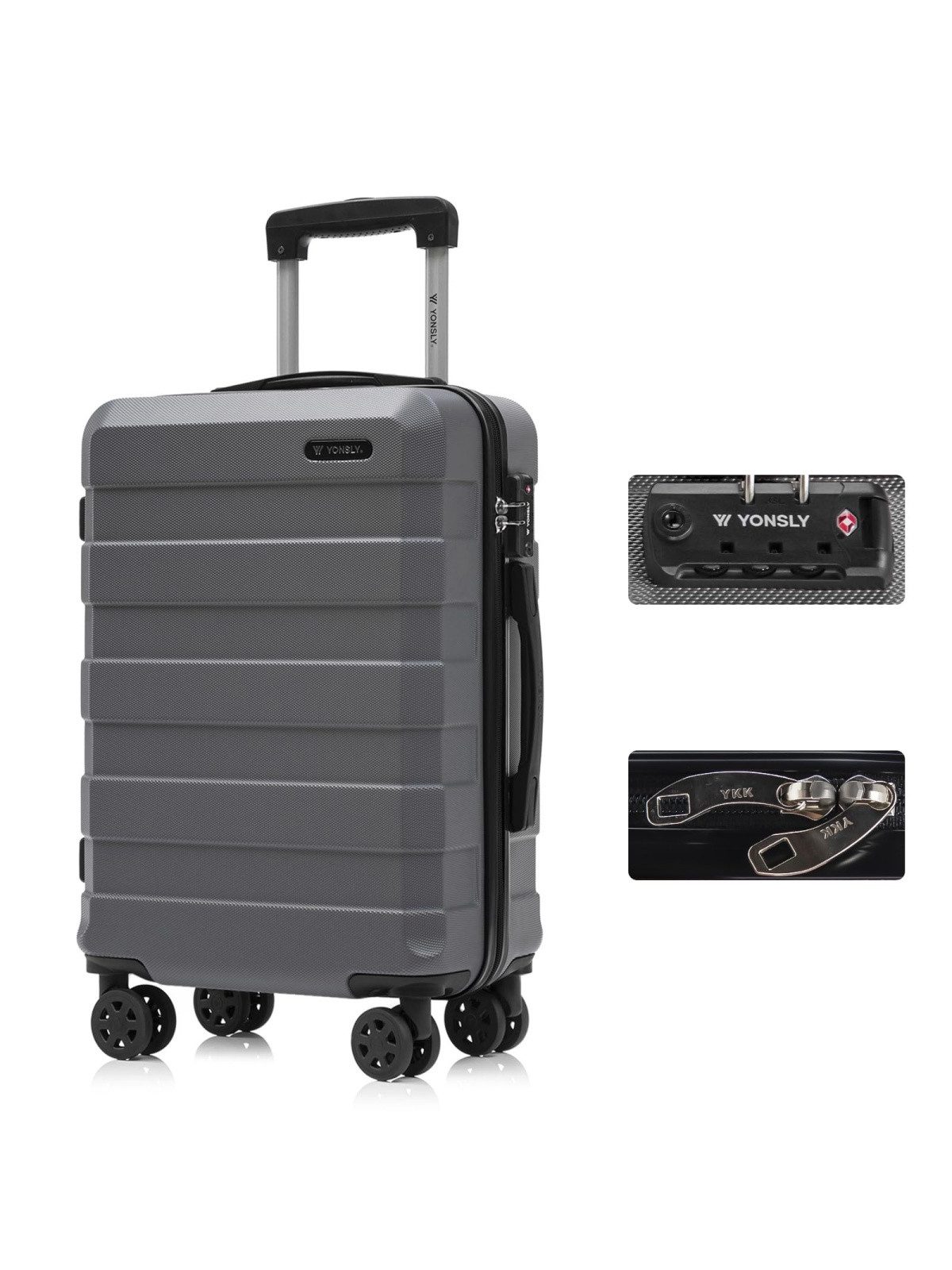 YONSLY Hartschalen-Trolley Hartschalen-Reisekoffer Trolley Rollkoffer Kabinenkoffer aus ABS, 4 Rollen, mit TSA-Schloss, YKK-Reißverschluss, austauschbaren Rollen und Griffen