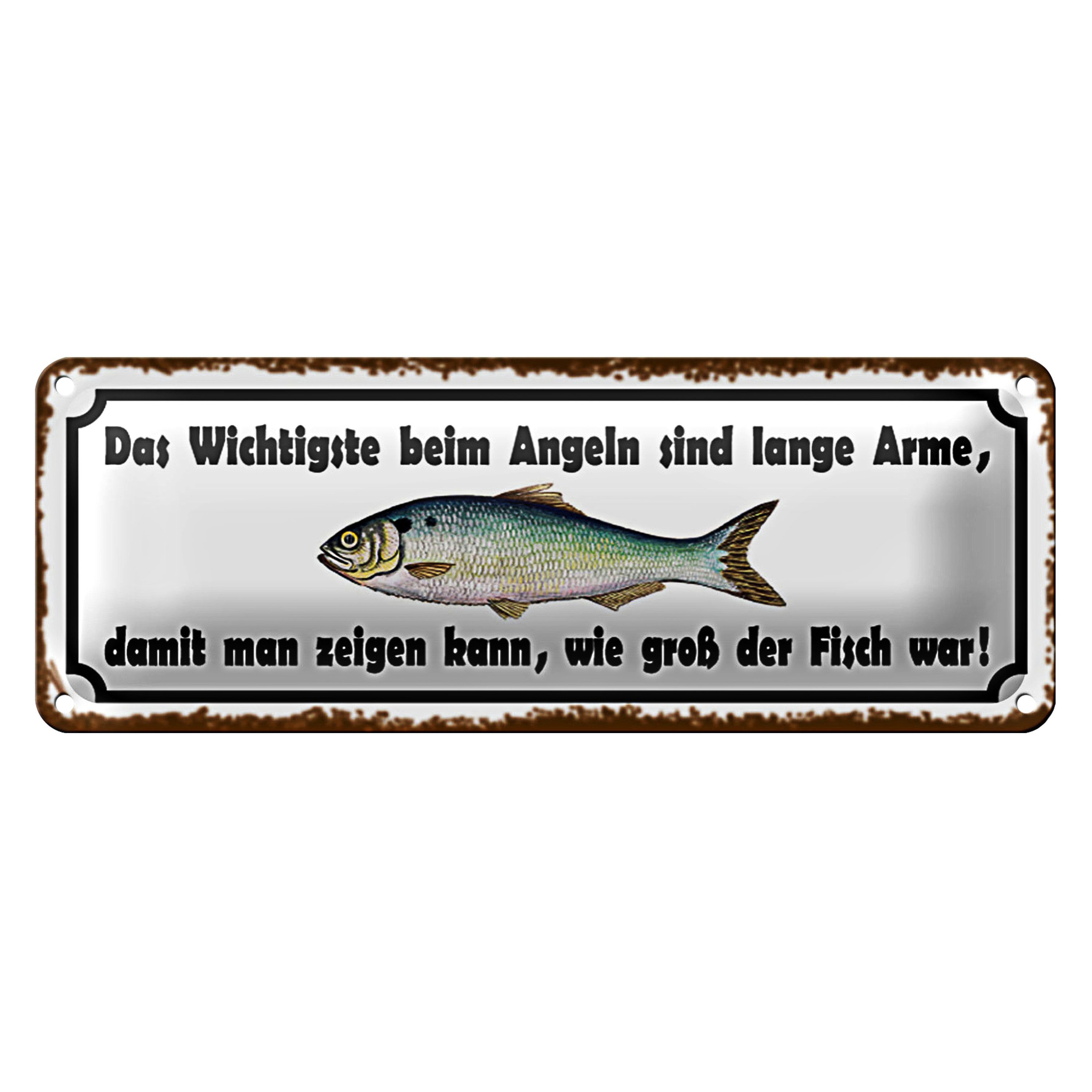 Roomando Metallschild Blechschild Spruch 27x10cm das wichtigste beim Angeln günstig online kaufen