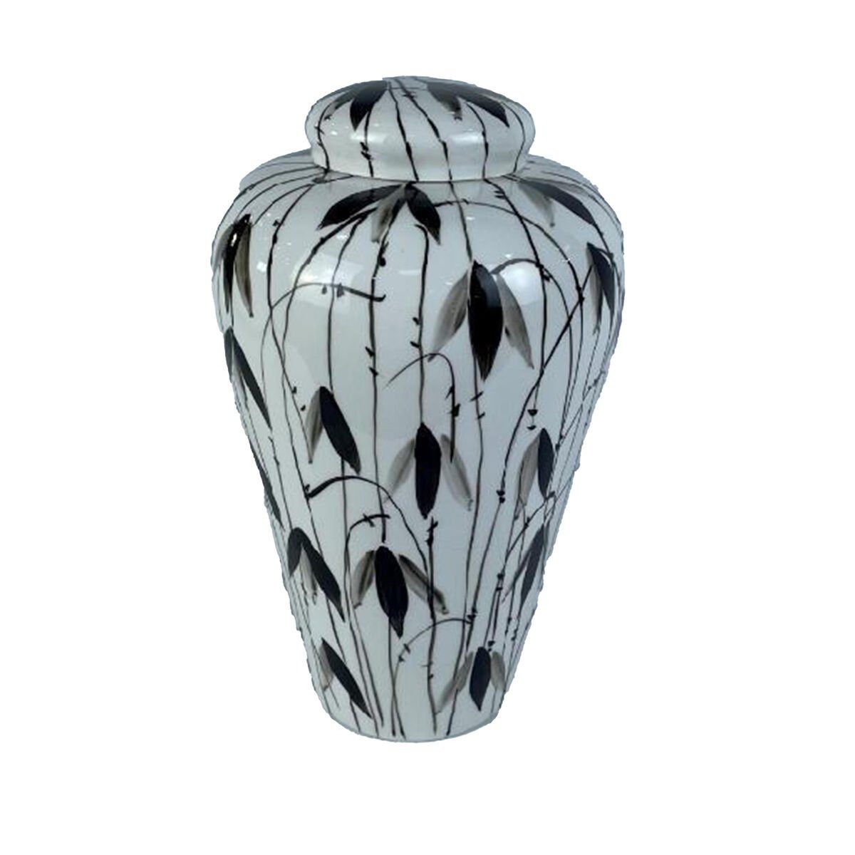 Orientalisch Schwarz Dekovase DKD Home Home Porzellan Vase Decor DKD Weiß Pflanzenblatt Decor