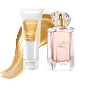 AVON Cosmetics Eau de Parfum TTA ALWAYS 50ml Spray 10 ml, Abziehmaske mit Goldpartikeln Geschenkset, 4-tlg., Elegante Geschenk Damen Duft Geschenkidee Sandelholz Mandarinenblüte