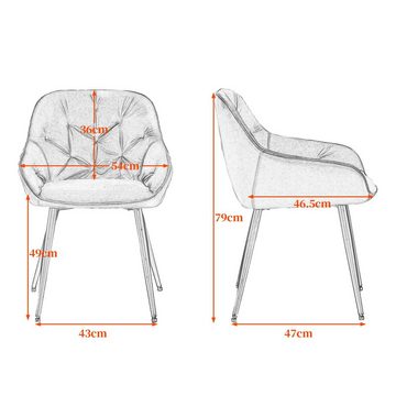 CLIPOP Esszimmerstuhl Gepolsterter Samtstuhl (2er Set), Lounge Sessel, Wohnzimmerstuhl mit Armlehne und Rückenlehne