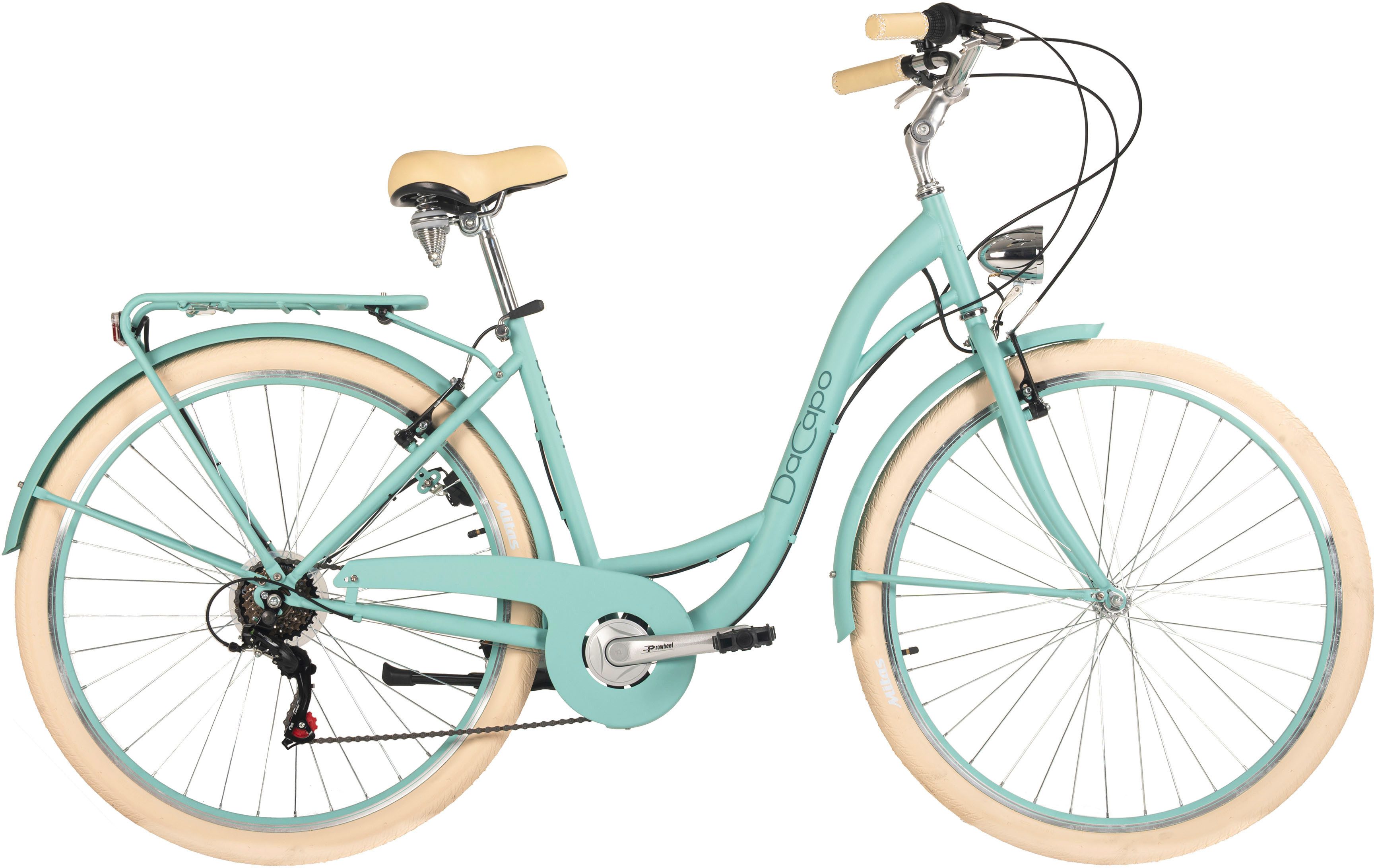 Dacapo Cityrad Balloon Damenrad 28'' türkis 6 Gänge 48 cm, 6 Gang Shimano Tourney Schaltwerk, Kettenschaltung