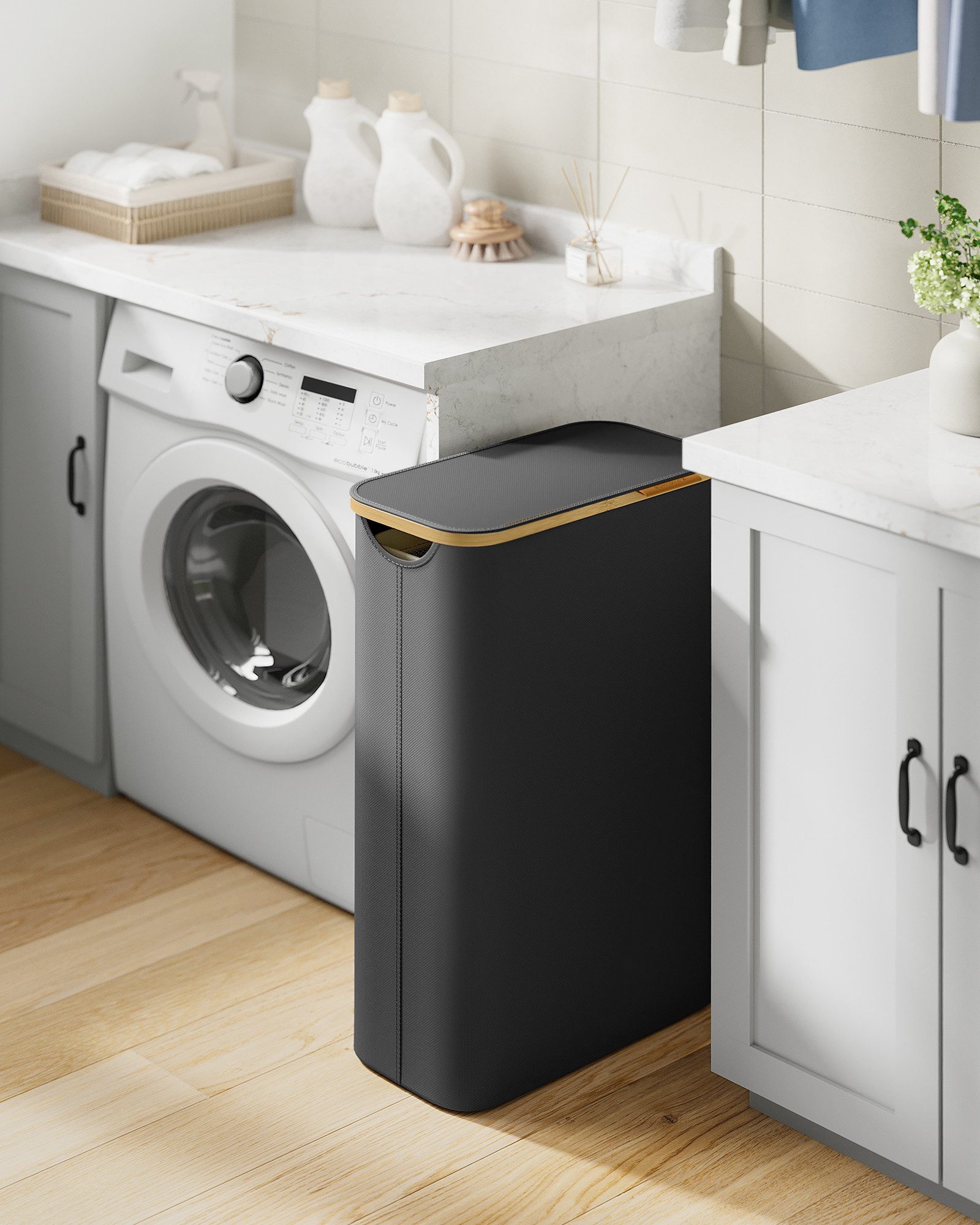 SONGMICS Wäschekorb, mit Deckel, 65 L, herausnehmbarer Wäschesack, Griffe a günstig online kaufen