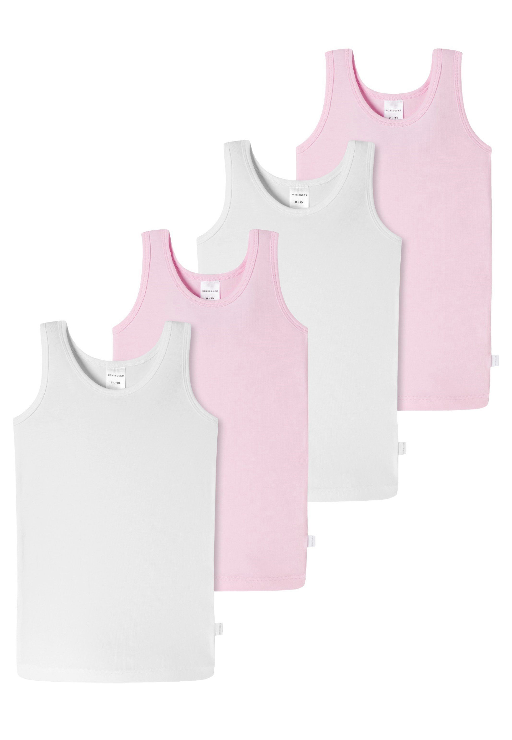 Schiesser Unterhemd 4er Pack Kids Girls 95/5 Organic Cotton (Spar-Set, 4-St) Unterhemd / Tanktop - Baumwolle - Weiß / Rosa