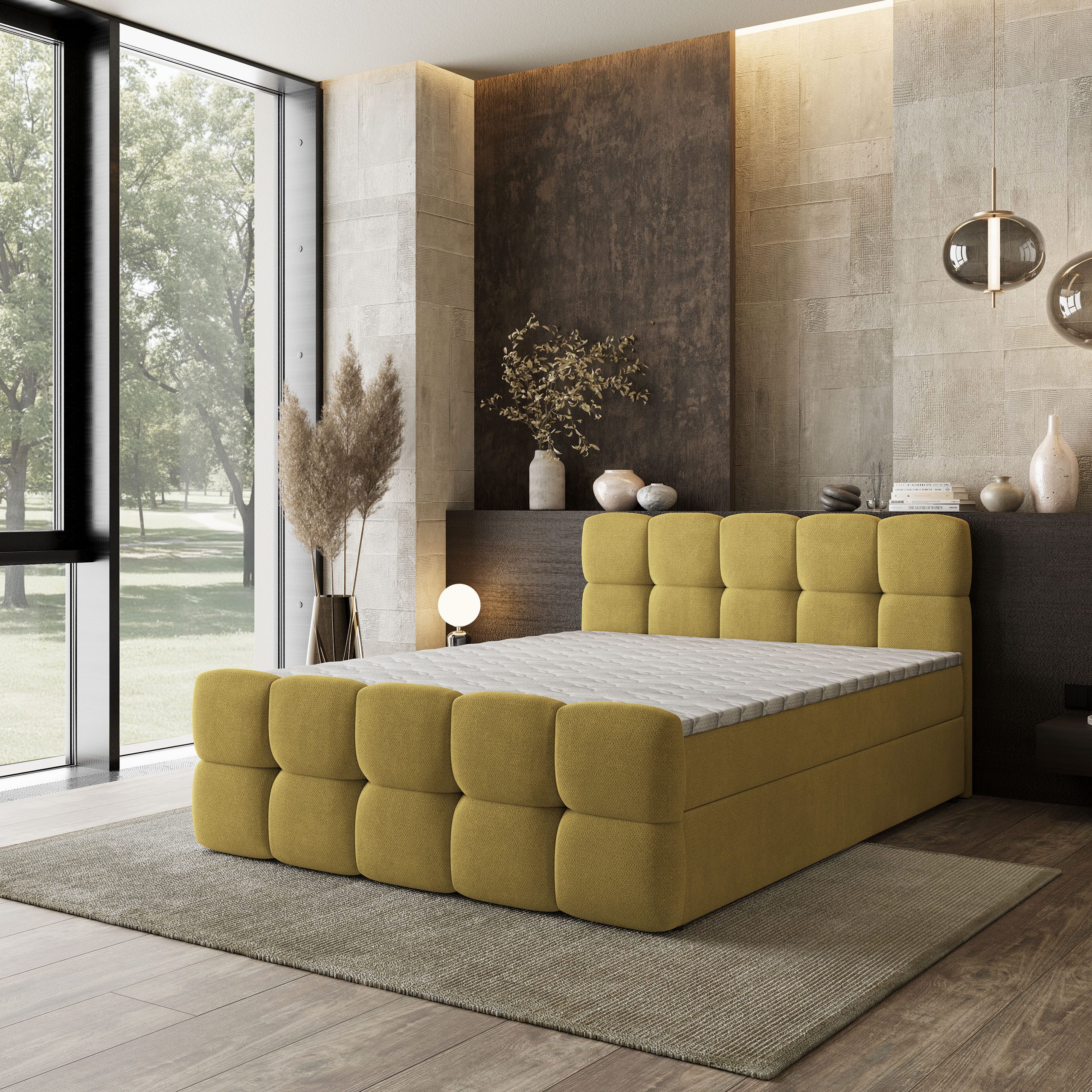 Masseno Boxbett BRUME 140x200 cm mit Bonell Matratze und Topper, Doppelbett, Polsterbett mit Kopfteil, Boxspringbett