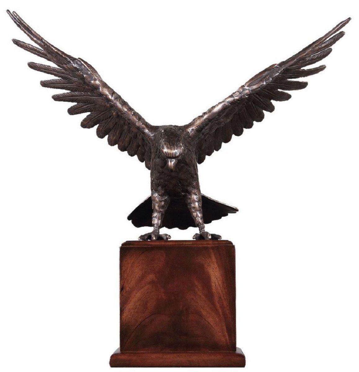 Dekofigur Casa Padrino Luxus Deko Skulptur Adler Bronze / Braun 40 x 20 x H. 37 cm - Bronze Deko Skulptur mit Holzsockel - Bronze Deko Figur - Schreibtisch Deko - Wohnzimmer Deko - Luxus Qualität
