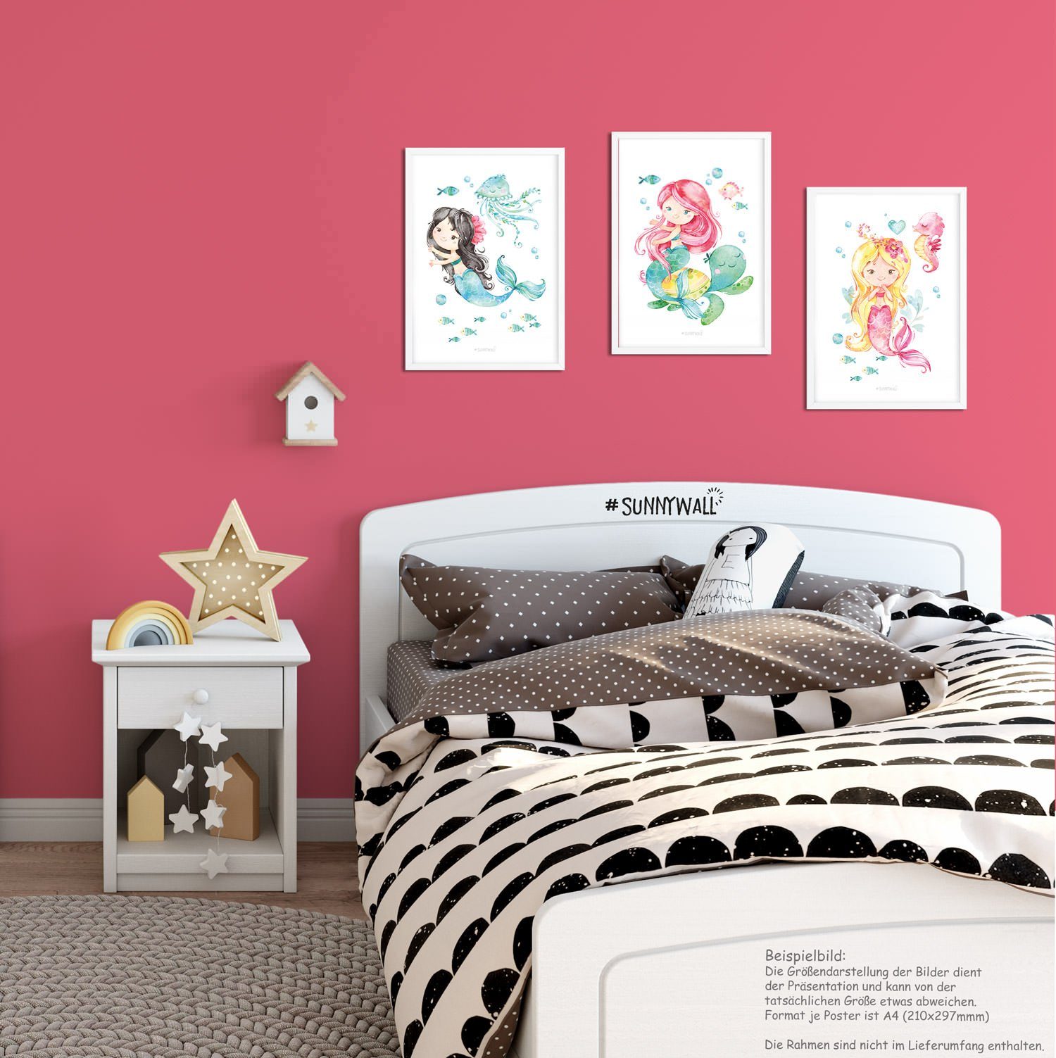 Sunnywall Poster Poster Kinderzimmer Meerjungfrau (3er Set), Meerjungfrau (Set, 3 St), Poster