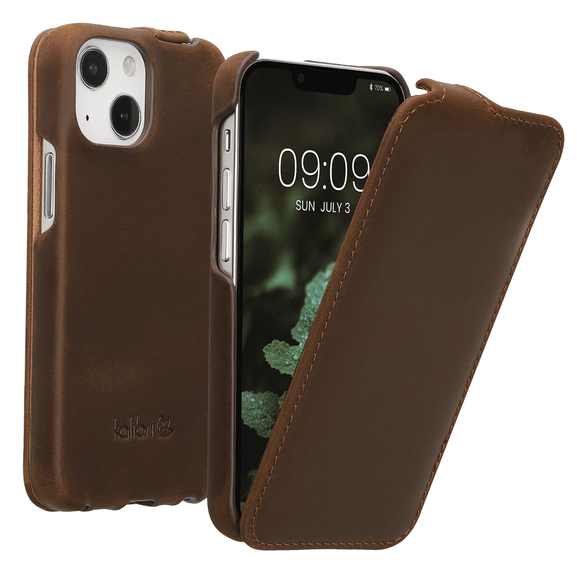 kalibri Handyhülle Flip-Hülle Ultra Slim Tasche für Apple iPhone 13 mini, Leder Schutzhülle Case