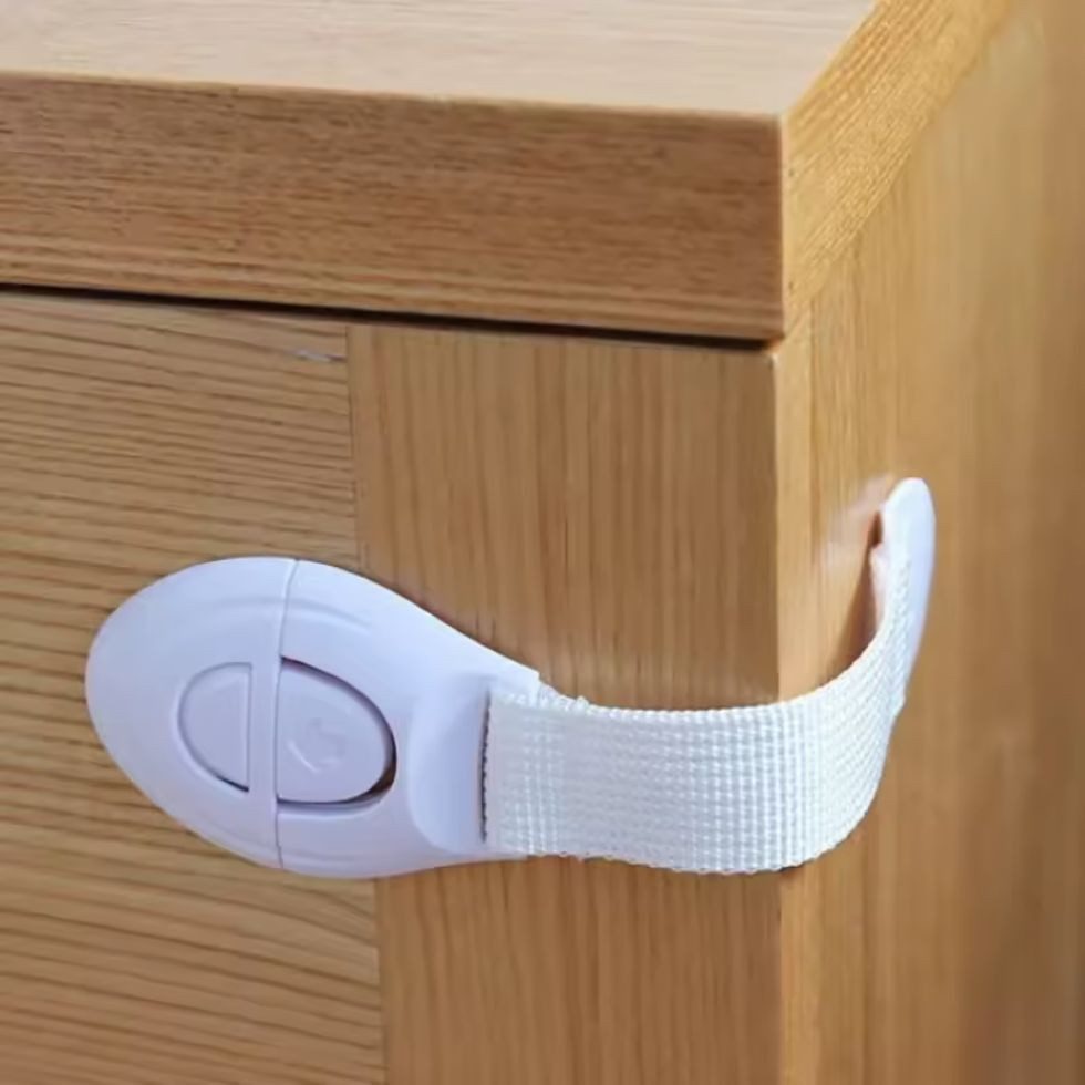 Montegoni Kindersicherung 10x Schubladenschloss Baby Schrankschloss Weiß mit Flexband, Selbstklebend, flexibel, ohne Bohren, für Schränke & Schubladen