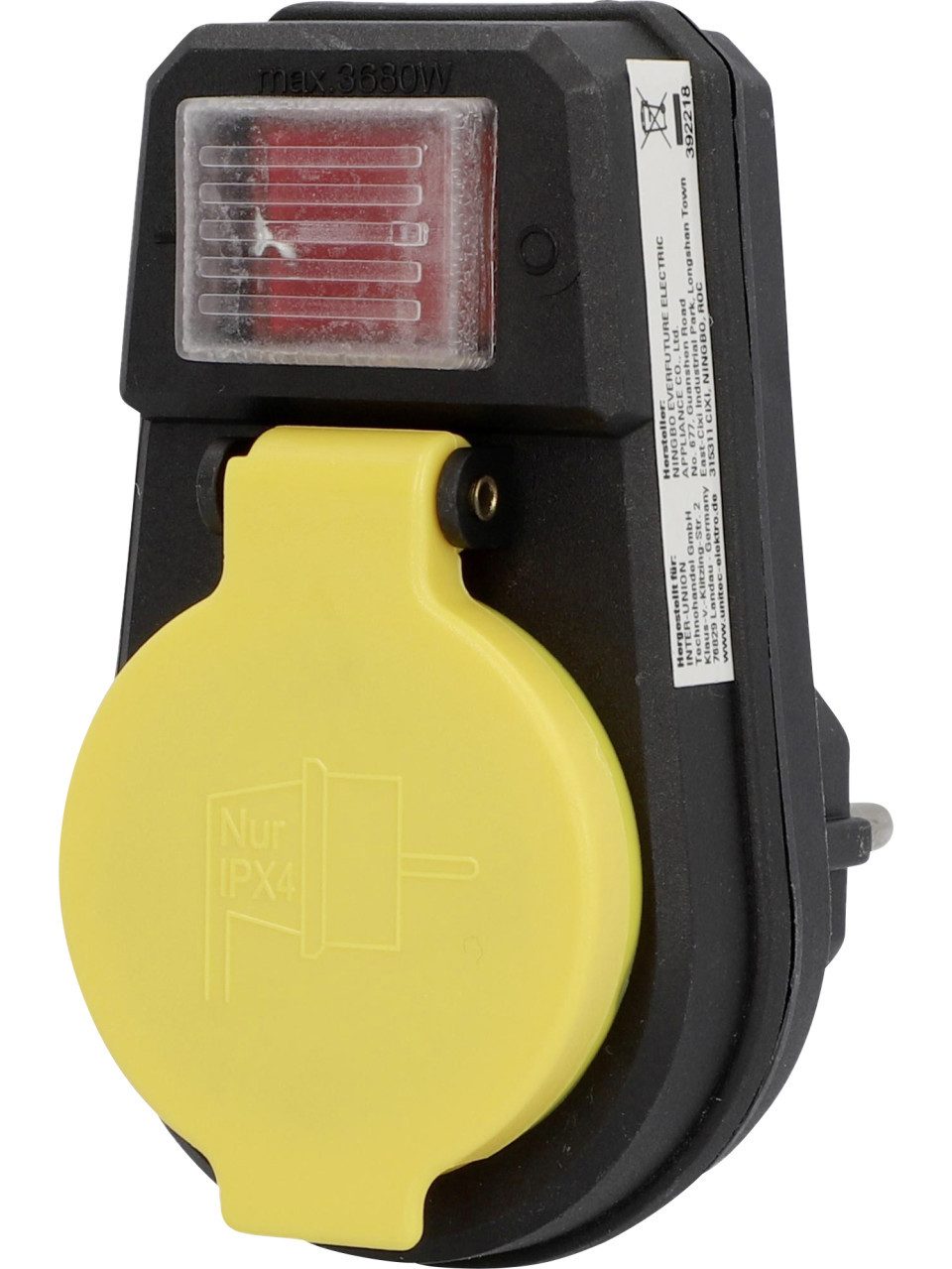 Steckdose Zwischenstecker mit Schalter IP44 schwarz