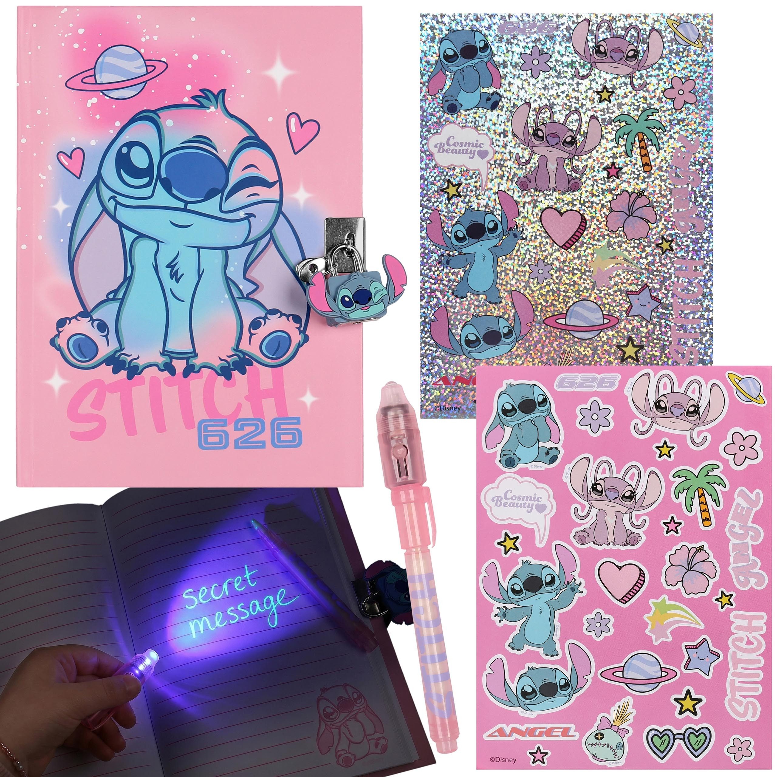 Disney Notizbuch Disney Stitch Geschenkset mit Tagebuch, Zauberstift und Aufklebern