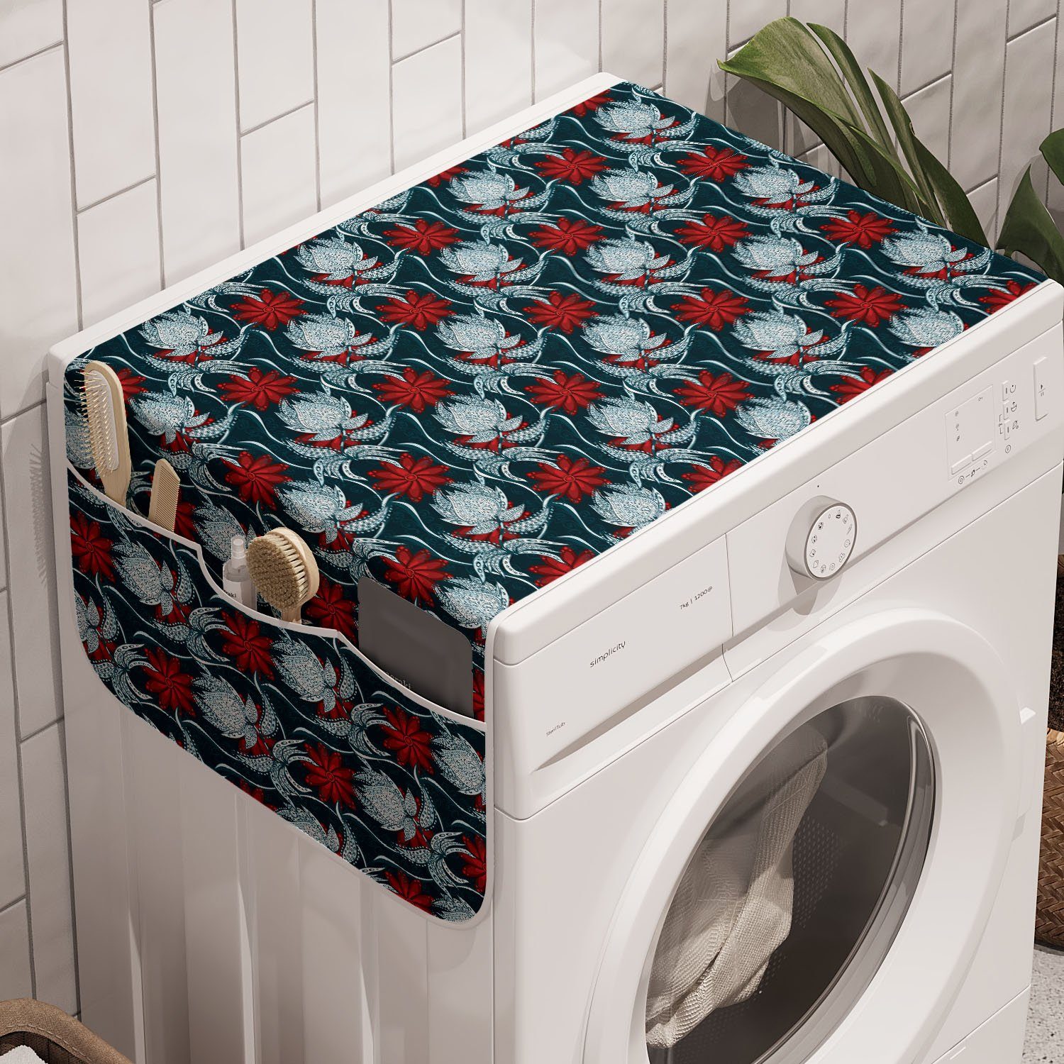 Abakuhaus Badorganizer Anti-Rutsch-Stoffabdeckung für Waschmaschine und Trockner, Floral Paisley Design Lotus-Muster