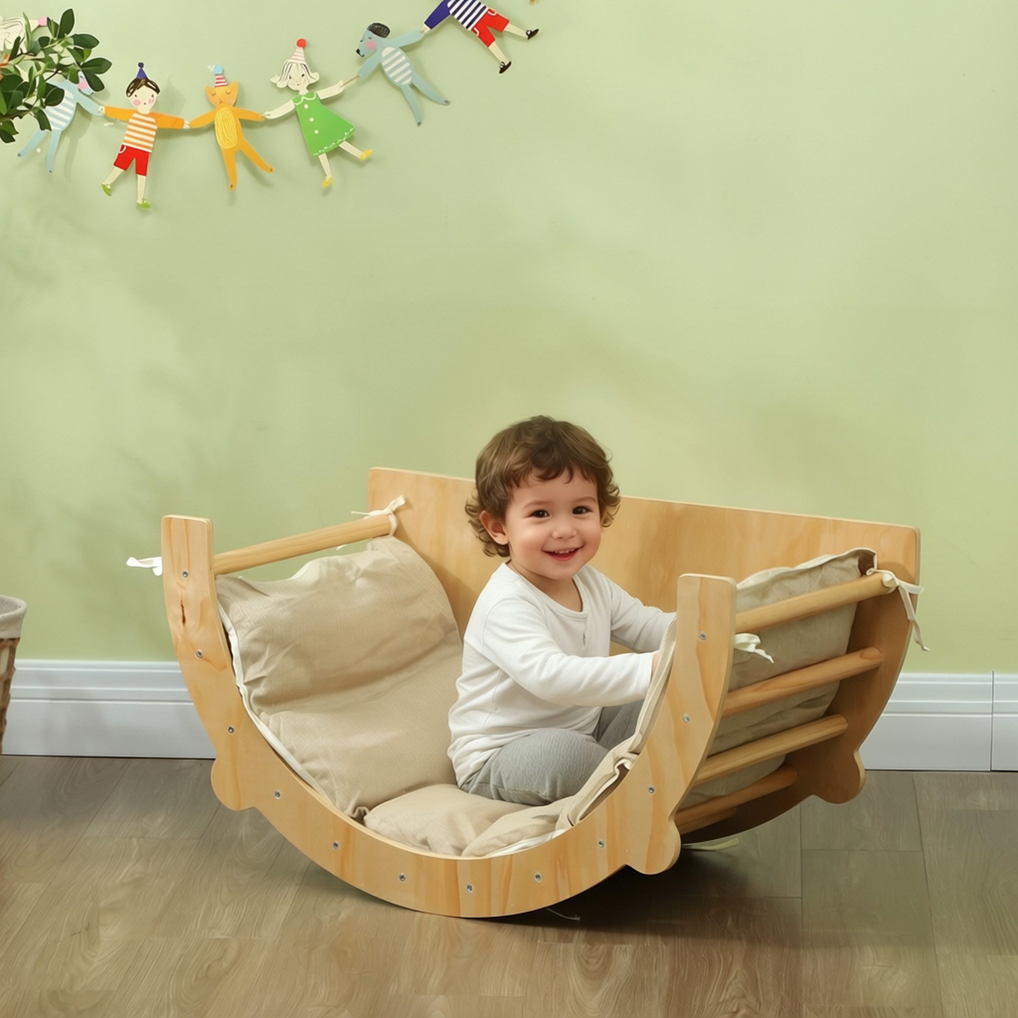 AIYAPLAY Klettergerüst 3-in-1 Montessori Spielplatz mit Tischplatte, Matte, (Kletterspielzeug, 1-St., Kletterbogen zum Rutschen und Klettern), aus Holz, für Kinder 1.5-4 Jahre, Indoor, Naturholz