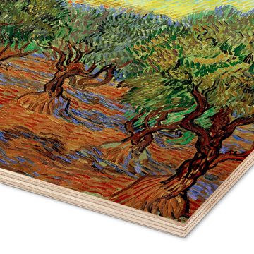 Posterlounge Holzbild Vincent van Gogh, Olivenhain II, Wohnzimmer Mediterran Malerei