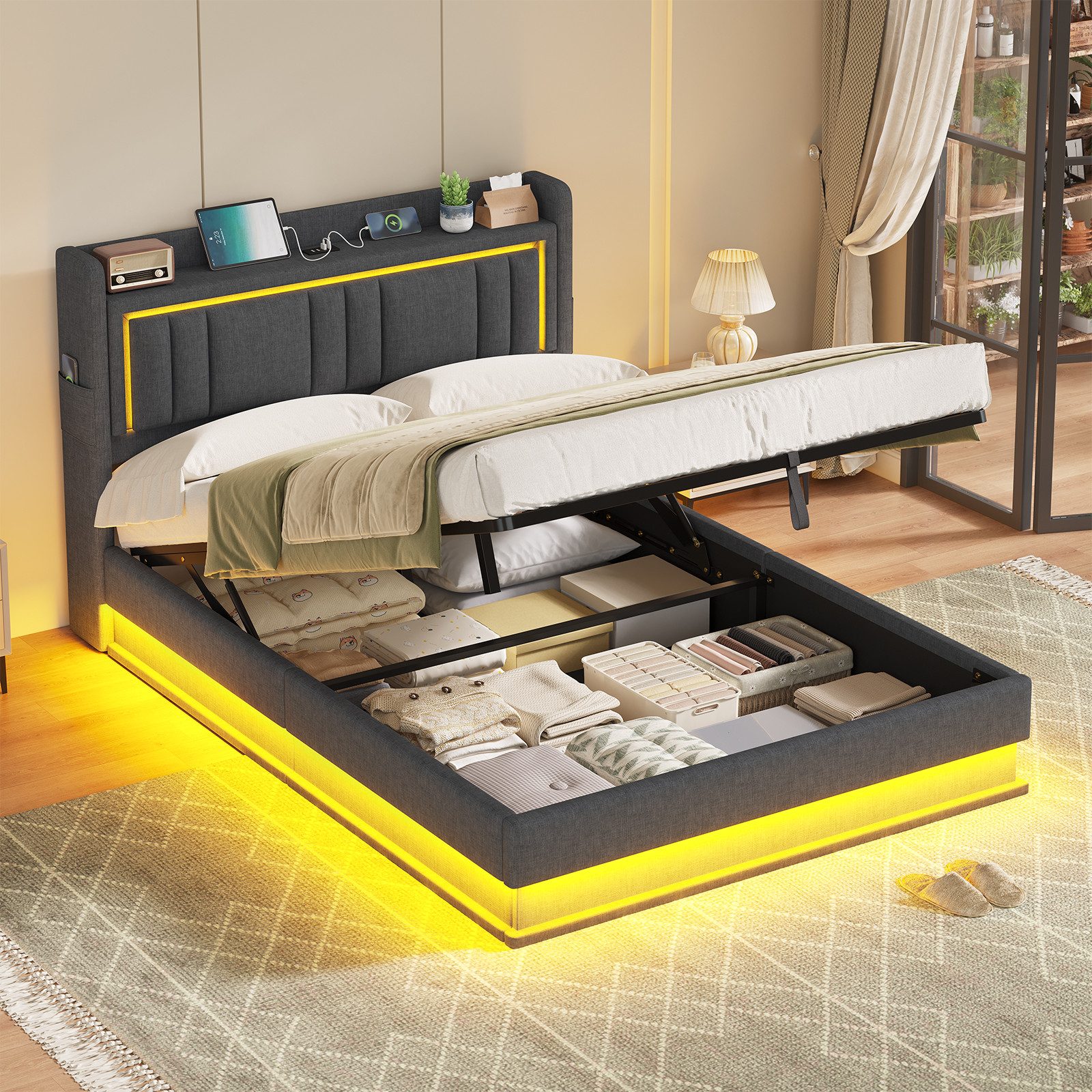 KIMENICH Polsterbett Hydraulisches Bett, Jugendbett mit LED Beleuchtung und günstig online kaufen