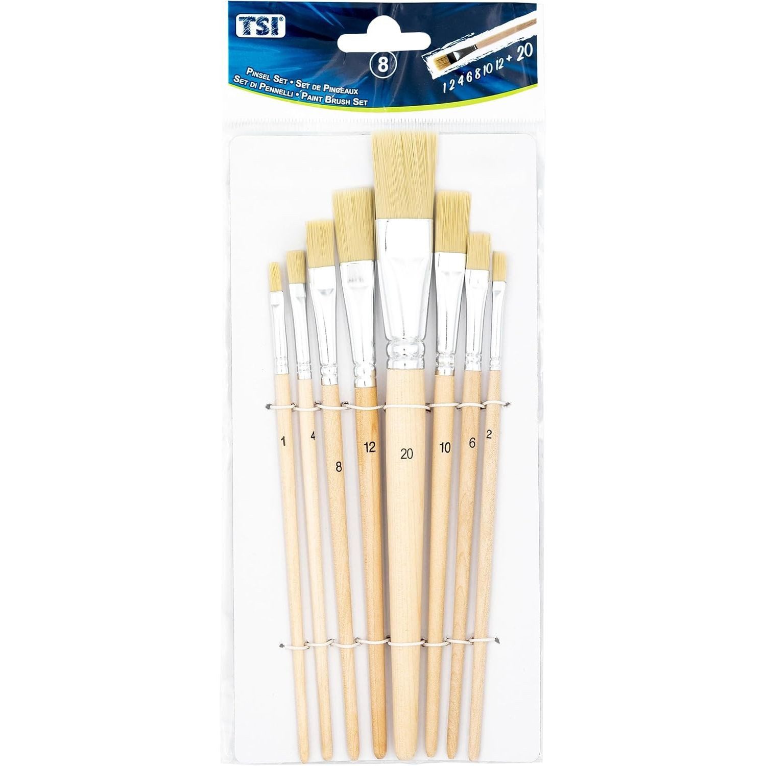 TSI Schreibwaren Pinsel TSI Borstenpinsel-Set 8-teilig (Größen 1, 2, 4, 6, 8, 10, 12 und 20)