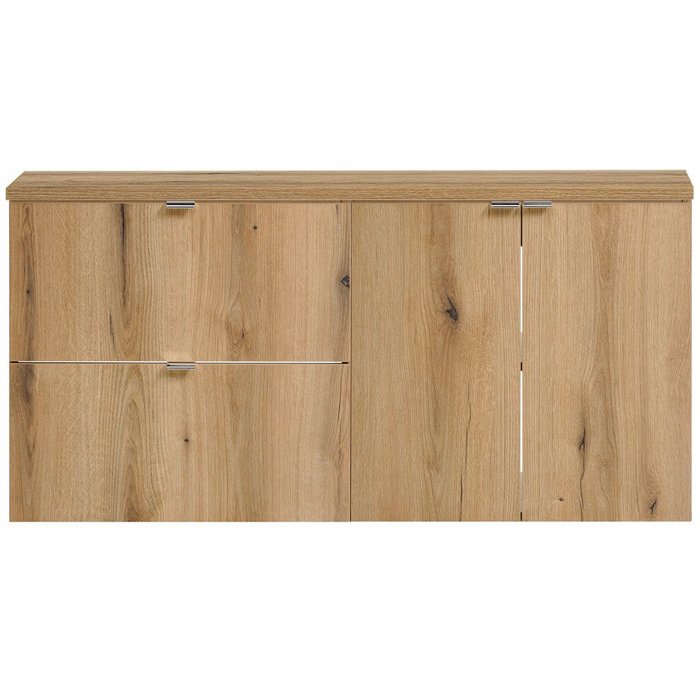 Lomadox Doppelwaschtisch NEWPORT-56-OAK, 120cm, in Eiche, Metallgriffe Chrom glänzend